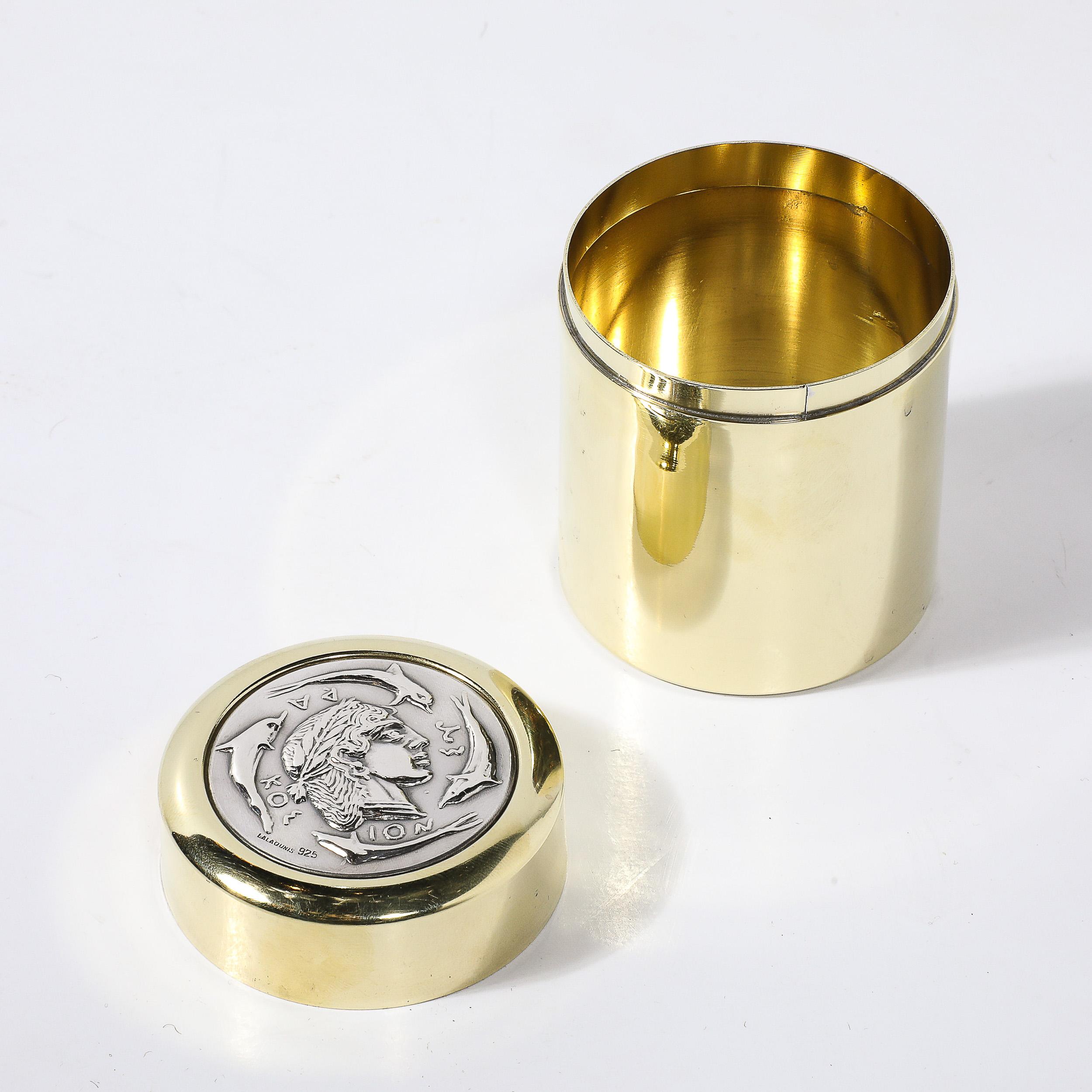 Mid-Century moderno Scatola di Apollo in argento e ottone lucido di metà secolo firmata Lalaounis in vendita