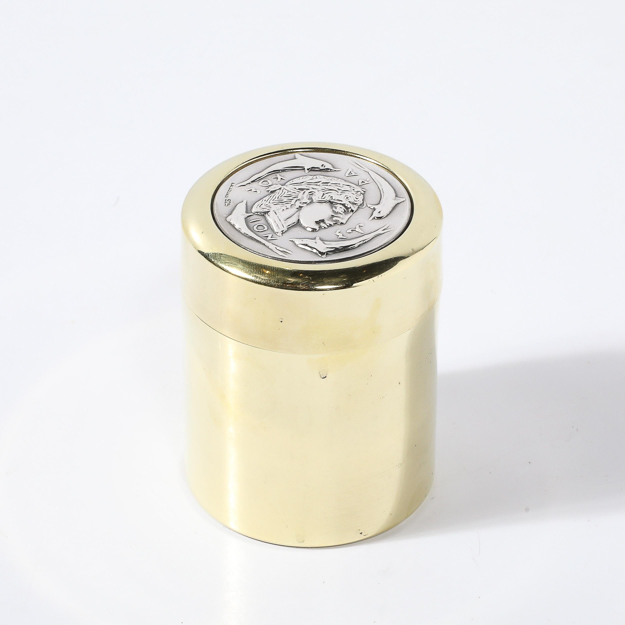 Scatola di Apollo in argento e ottone lucido di metà secolo firmata Lalaounis In condizioni ottime in vendita a New York, NY