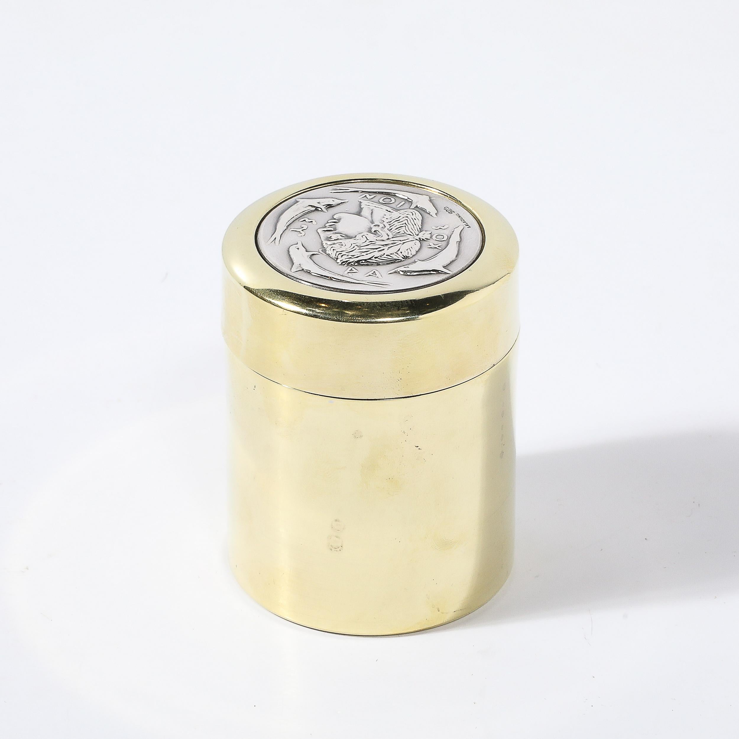 Argento 925 Scatola di Apollo in argento e ottone lucido di metà secolo firmata Lalaounis in vendita