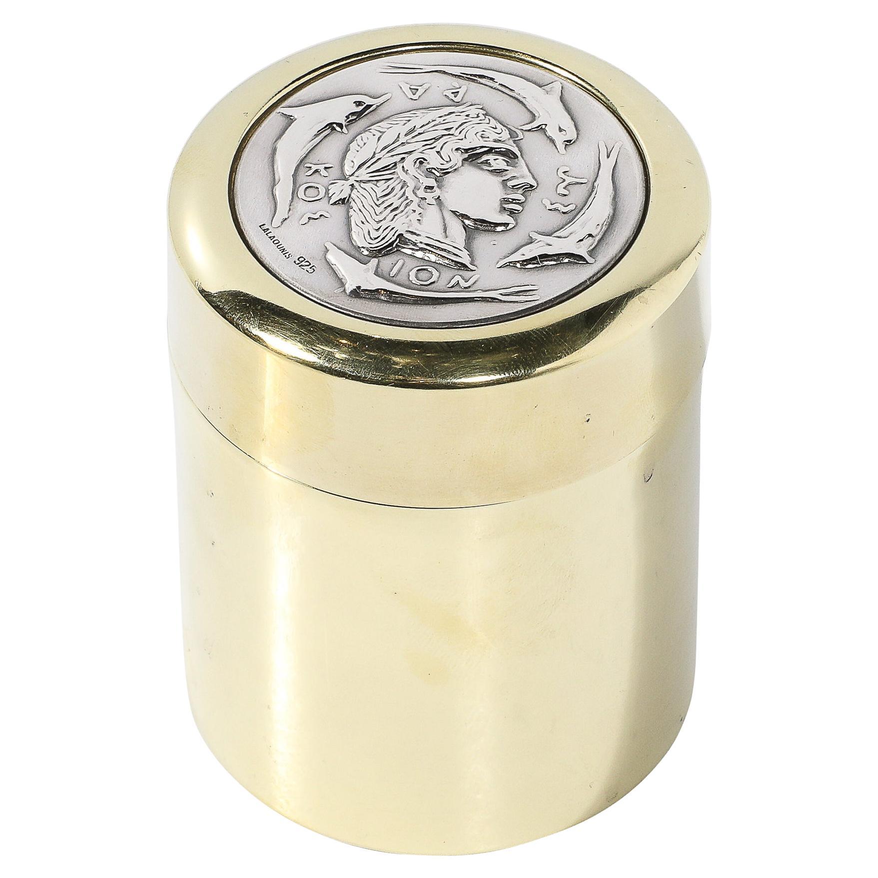 Mid-Century Sterling Silver & Polished Brass Box of Apollo signed Lalaounis