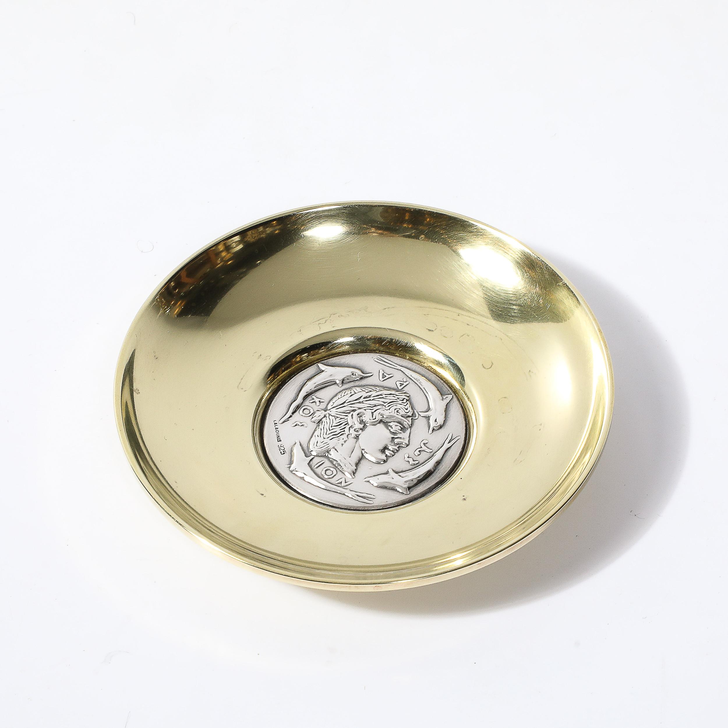 Greek Mid-Century Sterling Silver & Polished Brass Tray of Apollo signed Lalaounis For Sale