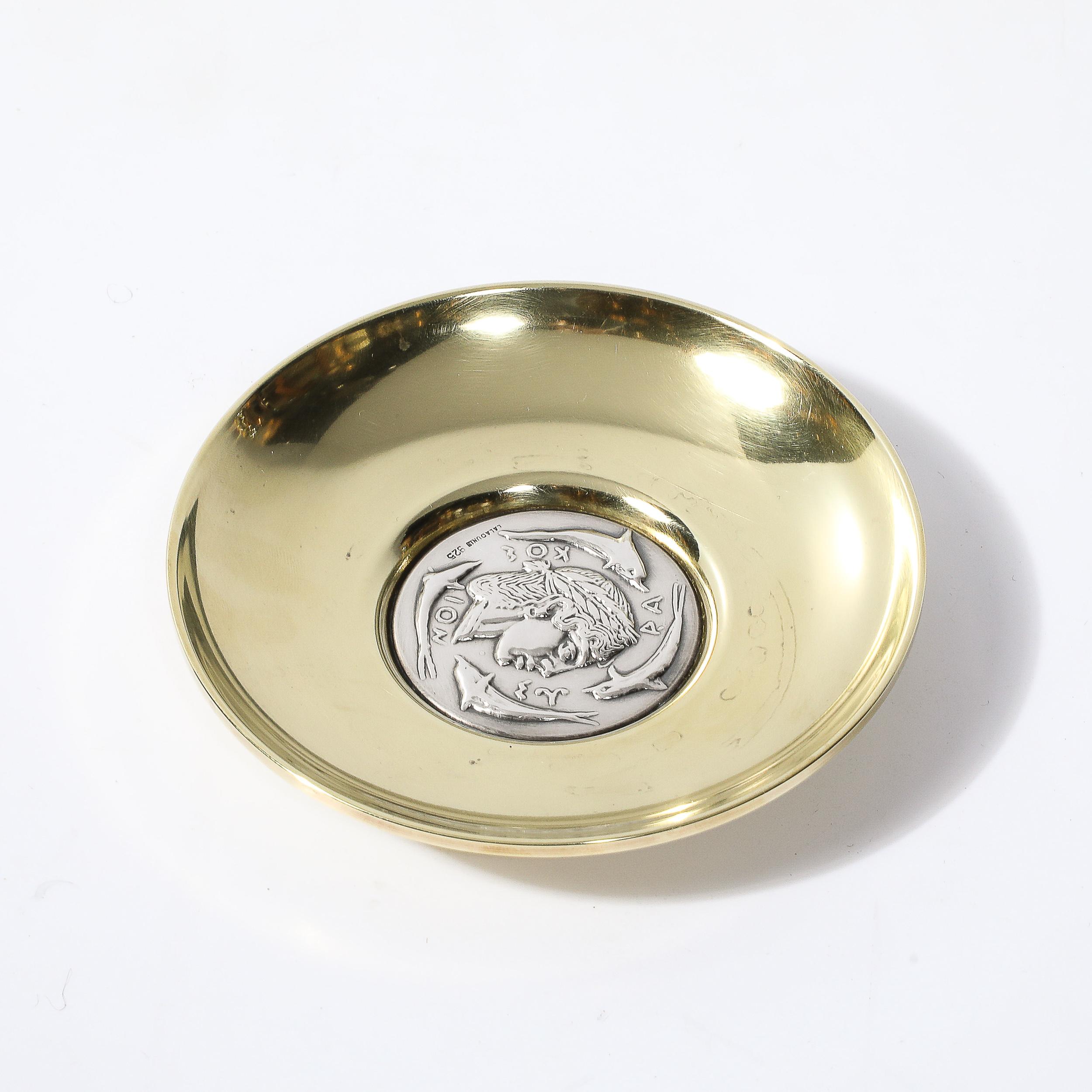 Mid-Century Sterling Silver & Polished Brass Tray of Apollo signed Lalaounis In Excellent Condition For Sale In New York, NY