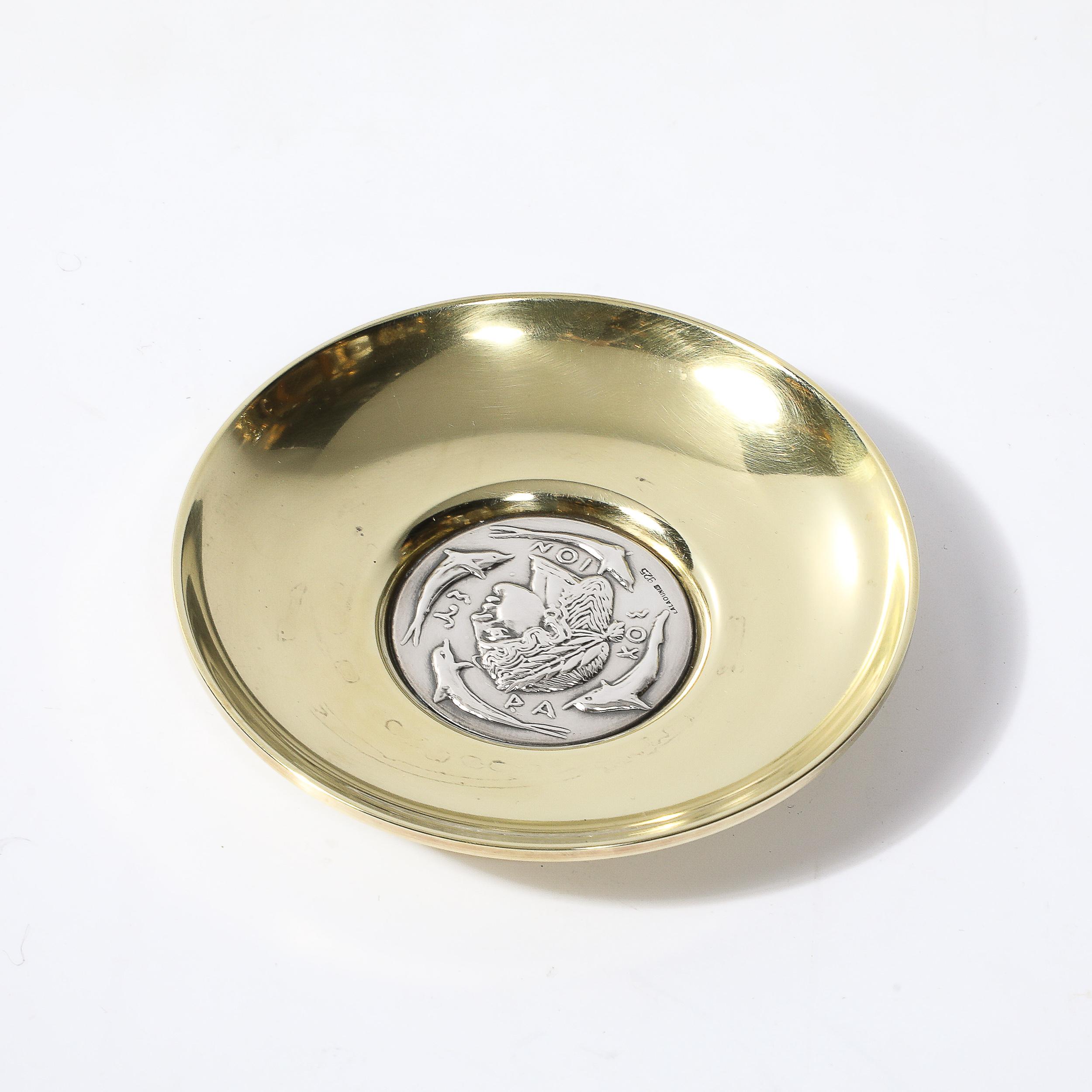 Mid-20th Century Mid-Century Sterling Silver & Polished Brass Tray of Apollo signed Lalaounis For Sale