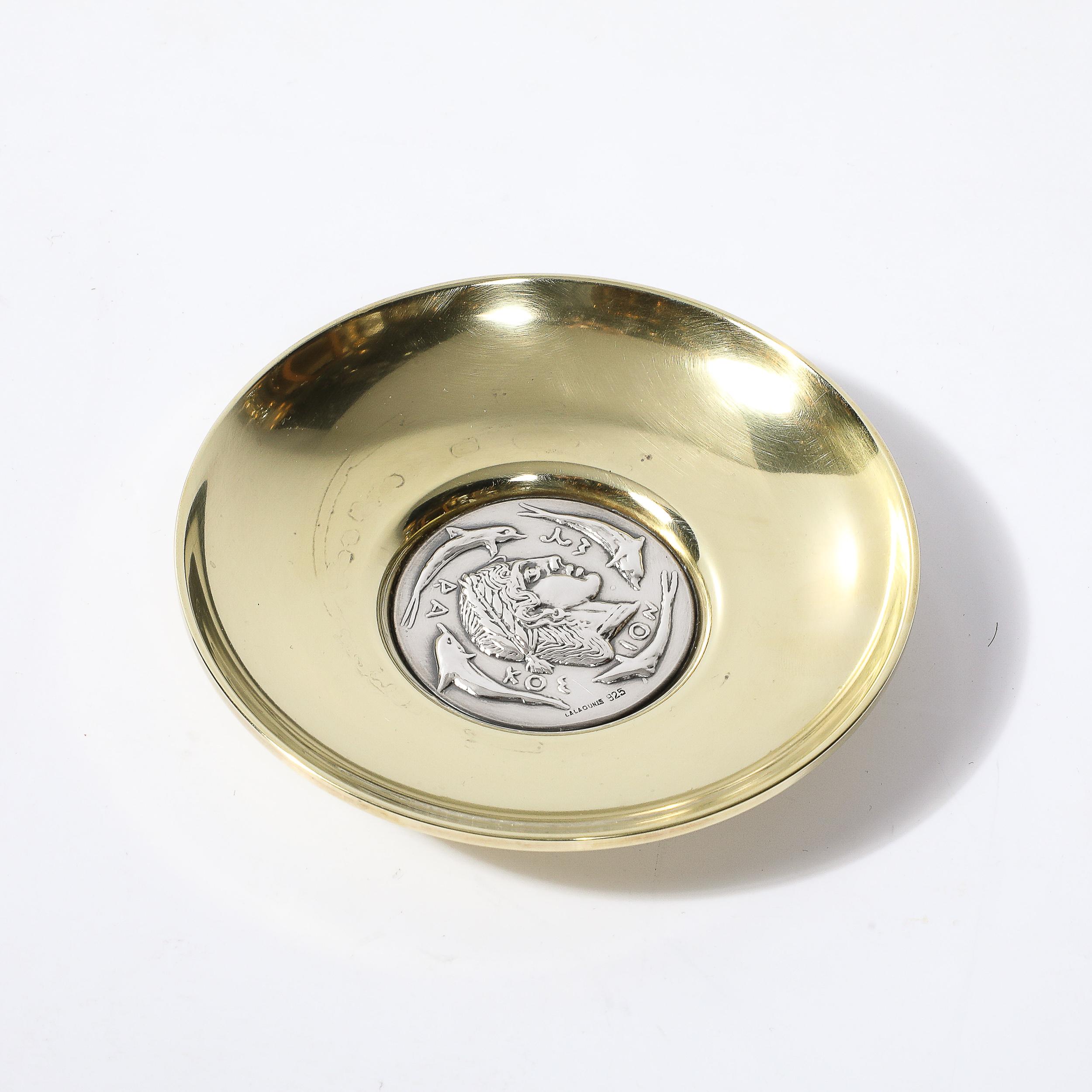 Mid-Century Sterling Silver & Polished Brass Tray of Apollo signed Lalaounis For Sale 1