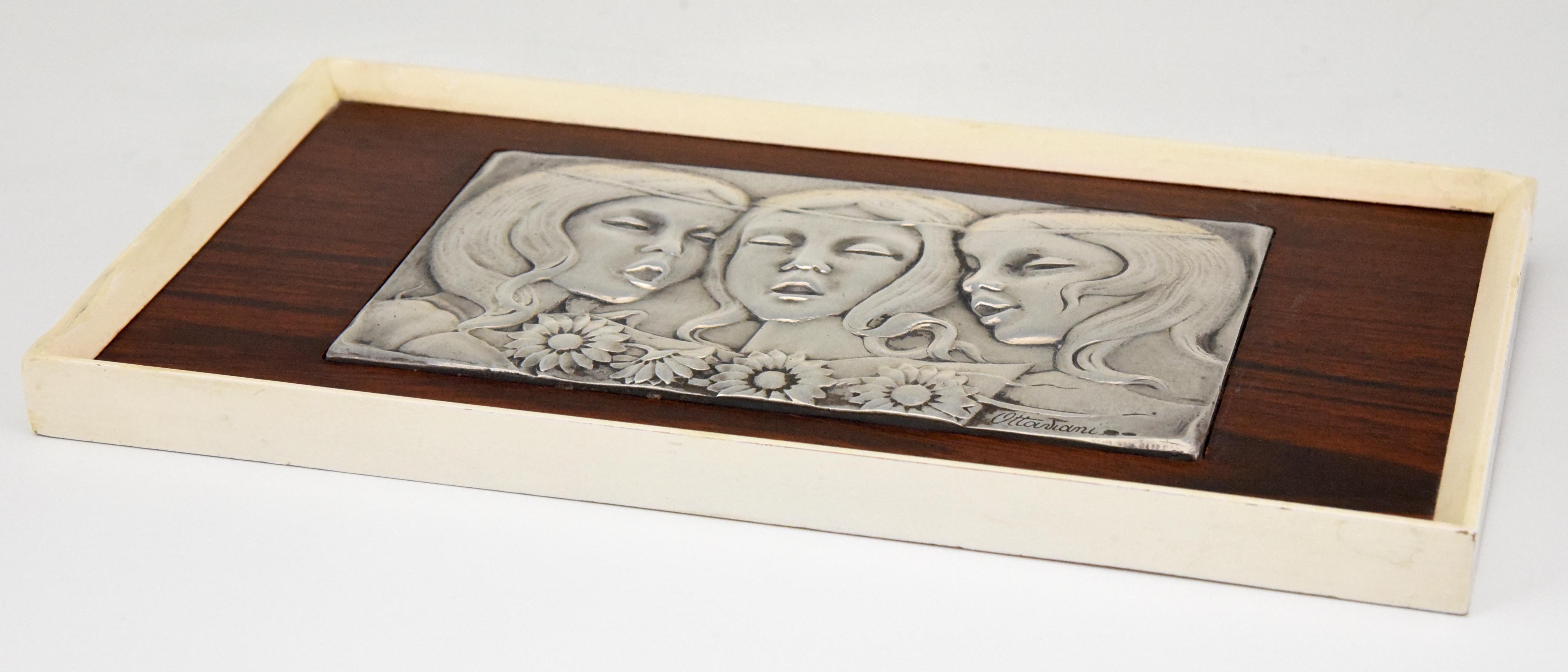 Italian Midcentury Sterling Silver Wall Panel Singing Girls Ottaviani, Italy, 1960 For Sale