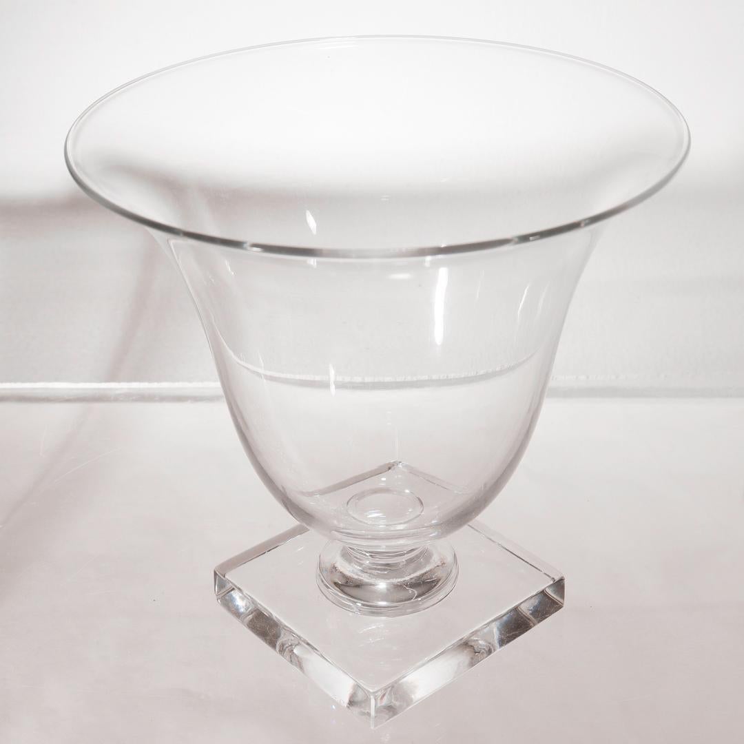 Mid-Century Steuben Crystal or Glass Footed Vase In Good Condition For Sale In Philadelphia, PA
