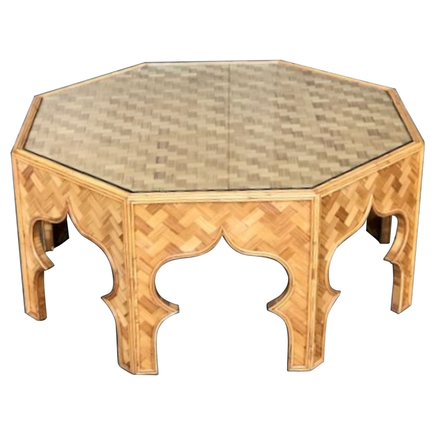 Mid Century Stick Rattan & Bamboo Coffee / Cocktail Table, Italian, 1970s