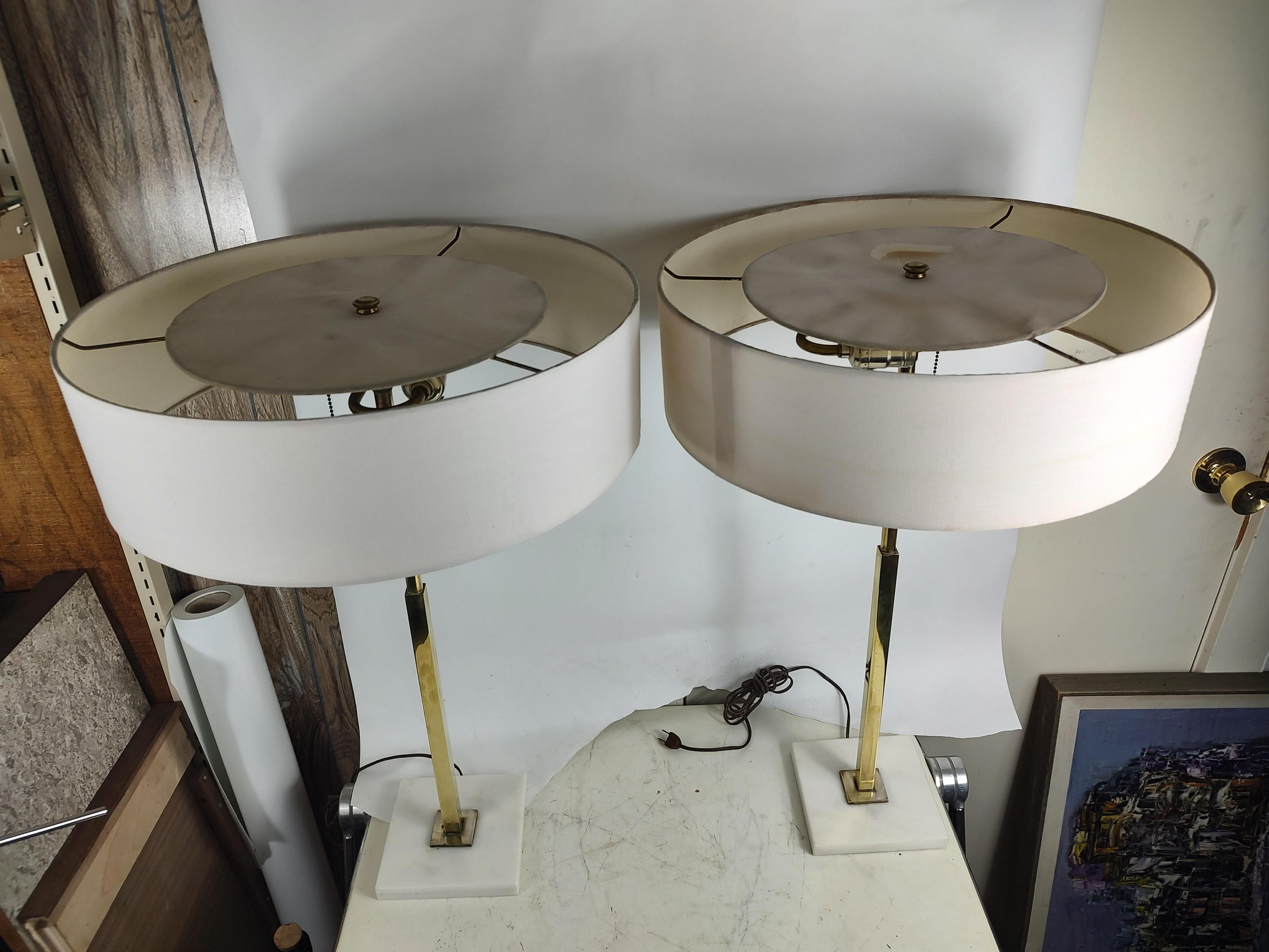 American Midcentury Stiffel Brass & Marble Table Lamps Attributed to Tommi Parzinger