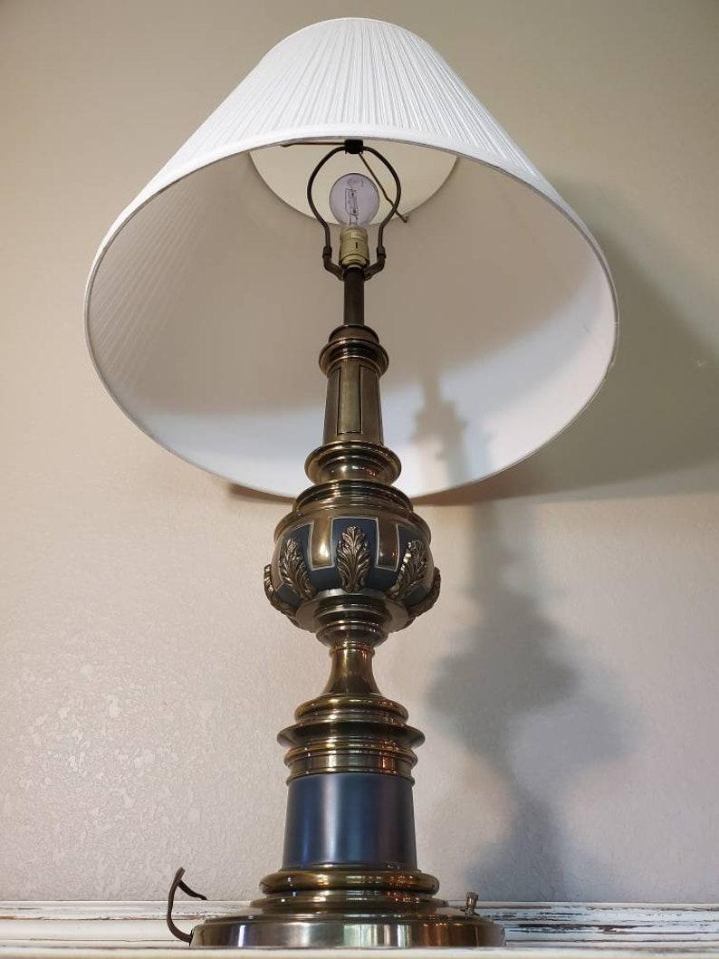 Fabric Mid-Century Stiffel Brass Table Lamp For Sale