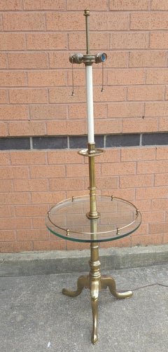 Mid-Century Stiffel Solid Brass and Glass Galleried Smokers Floor Lamp