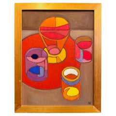 Mid-century Still-life Abstract Oil Painting From Copenhagen, Signed