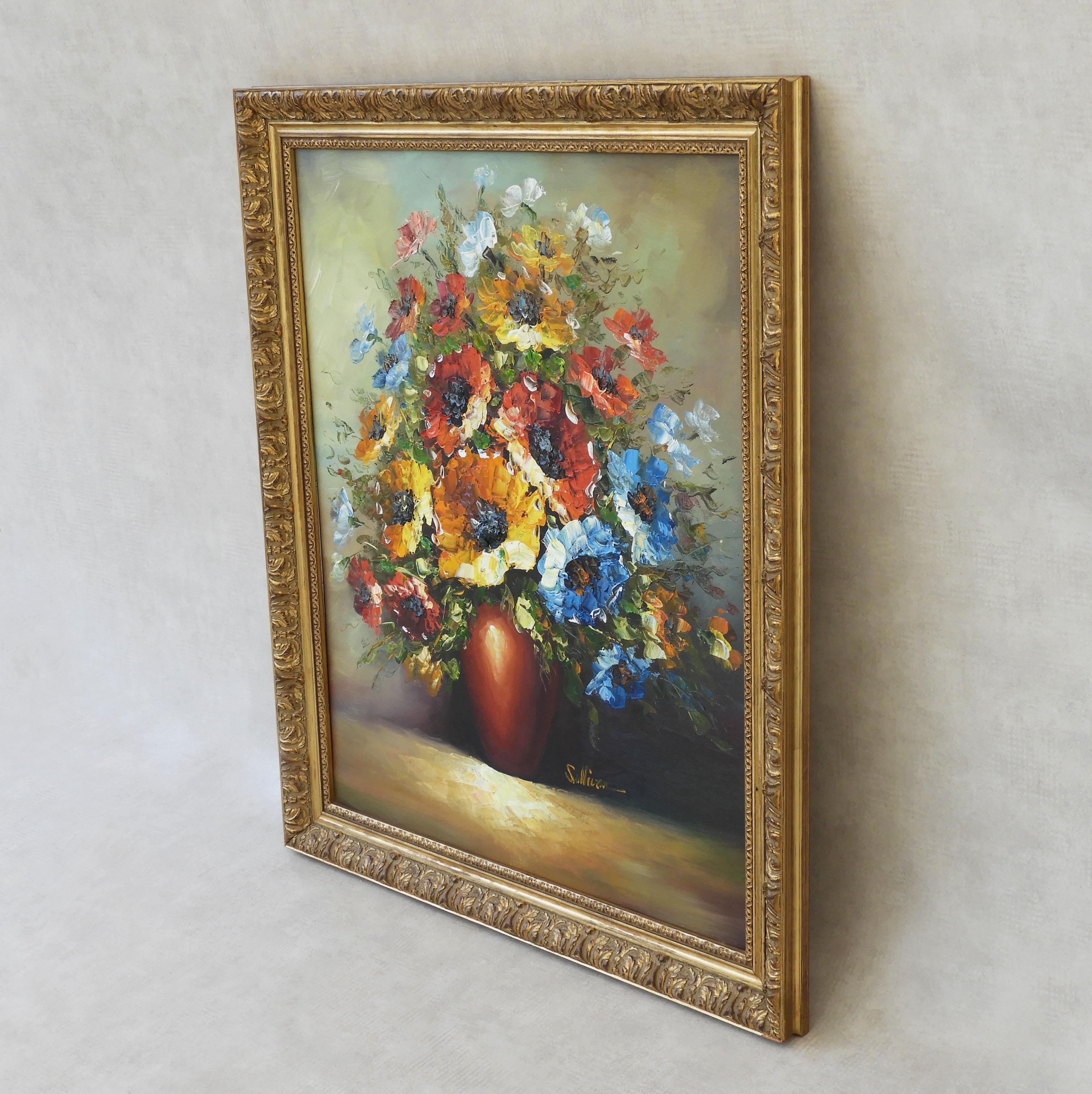 Mid-Century Modern Mid Century Still Life ‘Anemones’ Oil on Canvas 50s French Kitsch FREE SHIPPING