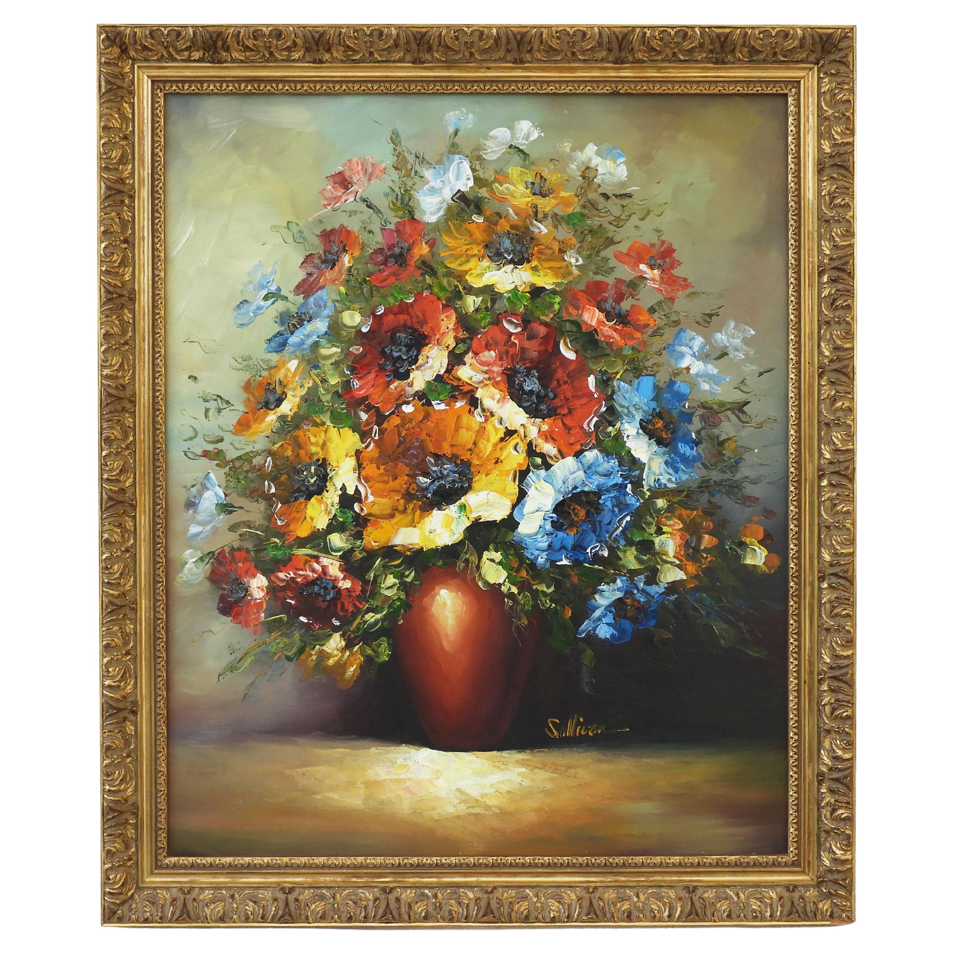 Mid Century Still Life ‘Anemones’ Oil on Canvas 50s French Kitsch FREE SHIPPING