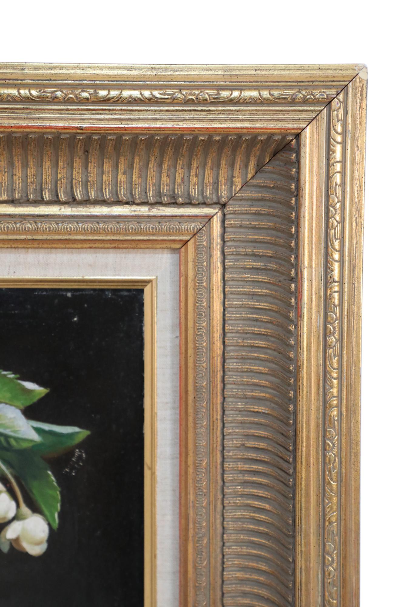 Mid-Century Modern Mid-Century Still Life Oil Painting of a Basket of Flower and Bow in a Giltwood For Sale