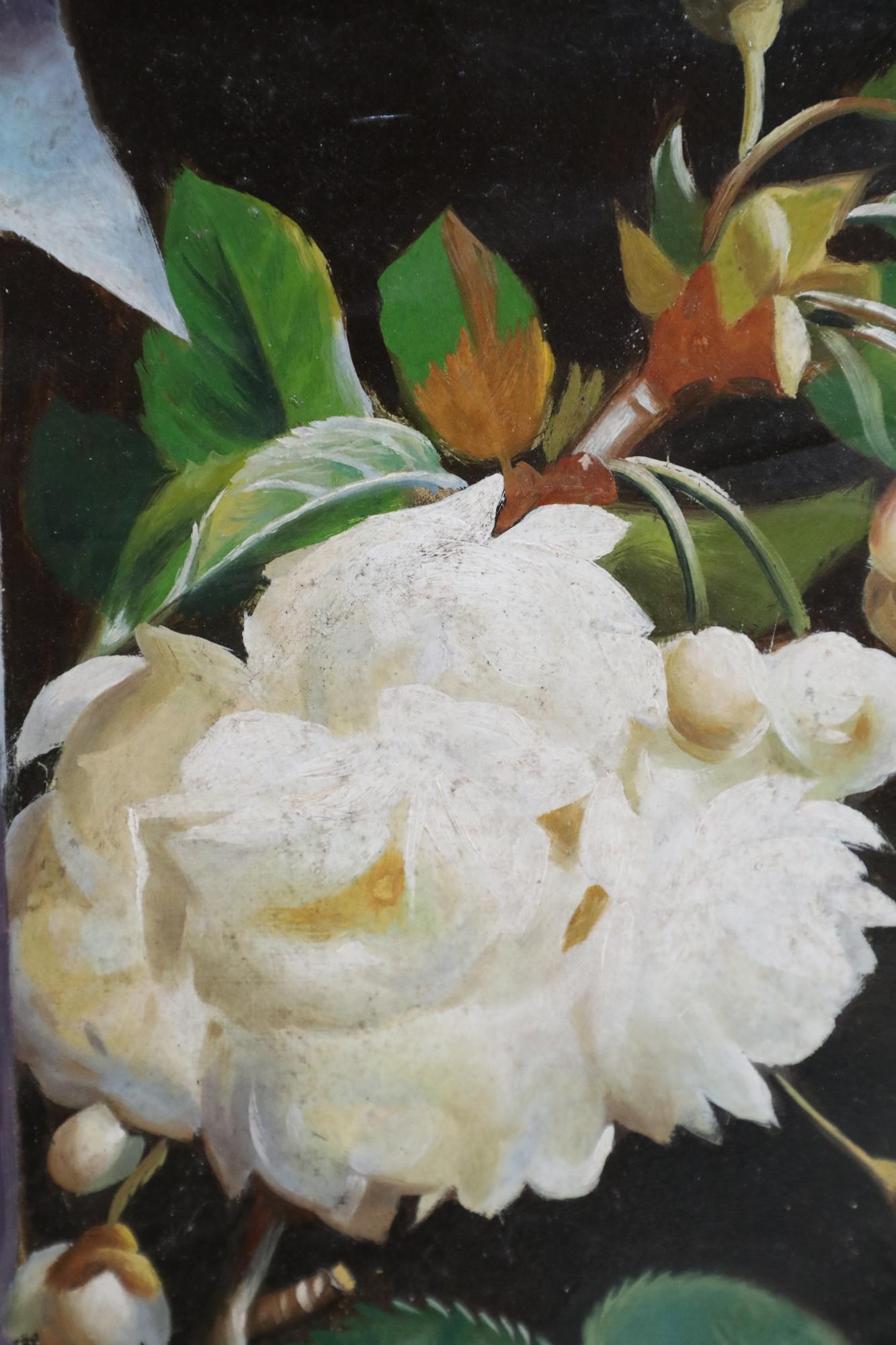 Mid-Century Still Life Oil Painting of a Basket of Flower and Bow in a Giltwood In Good Condition For Sale In New York, NY