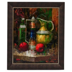 Mid-Century Still Life Oil Painting of Pitchers + Apples