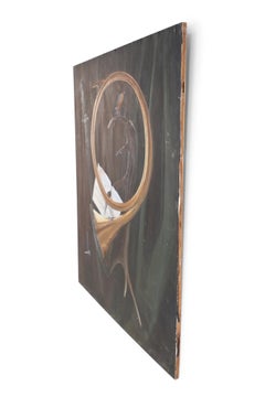 Mid-Century Still Life Painting on Wood of a Classical Scene with a Horn