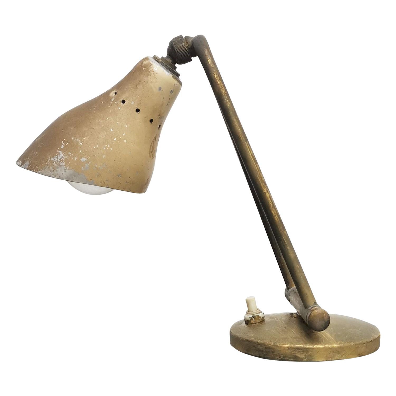 Mid-Century Stilnovo Adjustable Brass Table Lamp, 50s, Italy For Sale