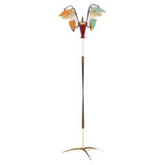 Mid-Century Stilnovo Brass and Colored Lacquered Metal Floor Lamp, Italy 50s