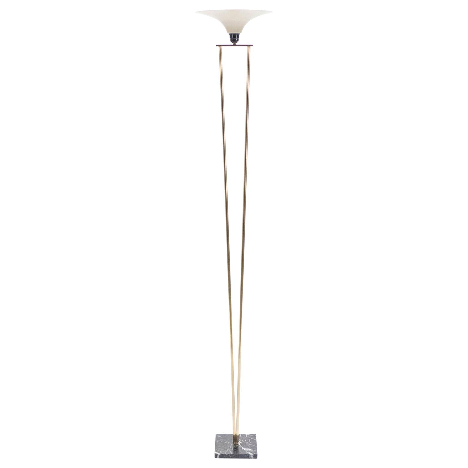 Midcentury Stilnovo Attributed Brass and Opaline Floor Lamp, 1960s