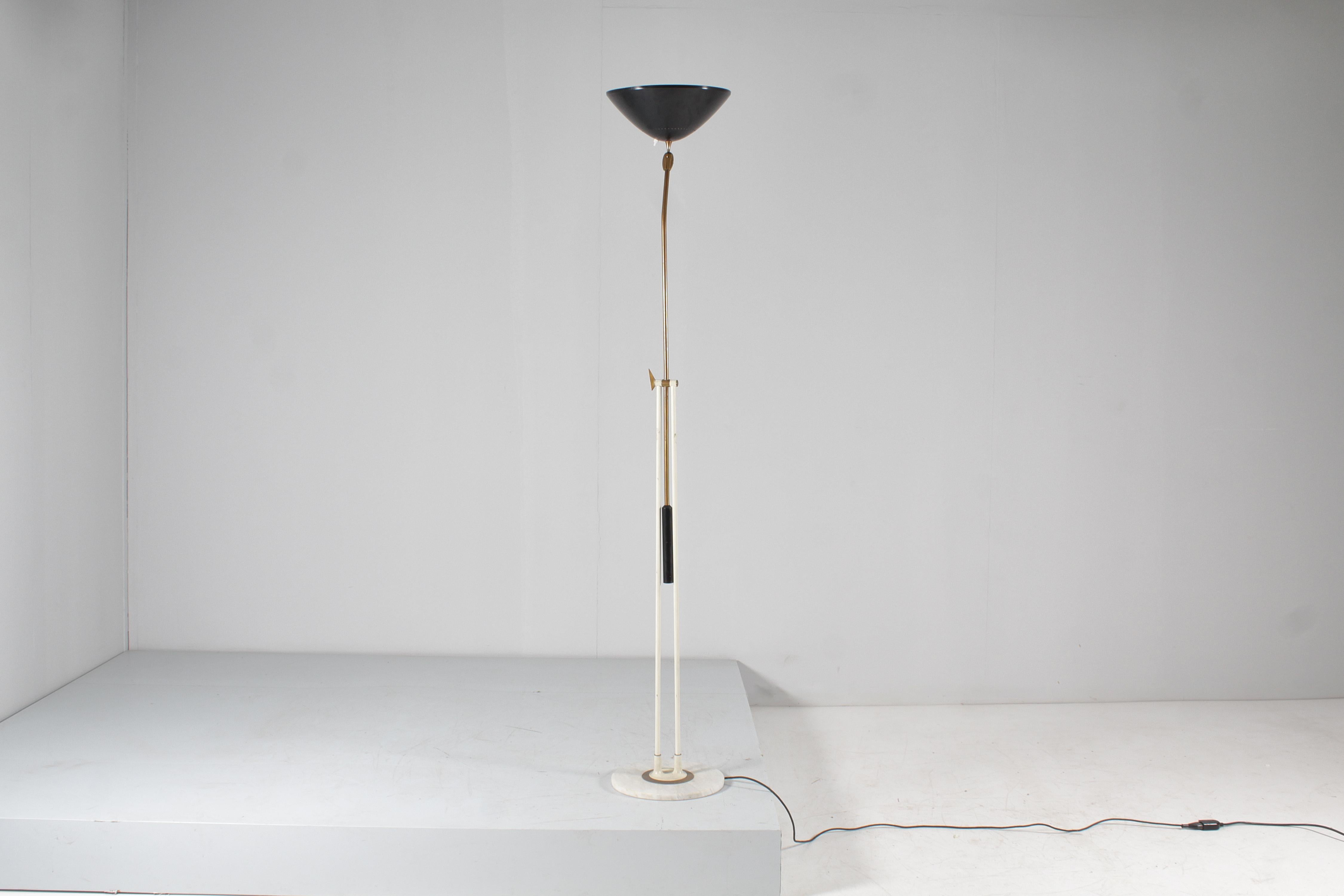 Mid-20th Century Mid-Century Stilnovo Brass, Marble and Black Metal Floor Lamp 1950s Italy