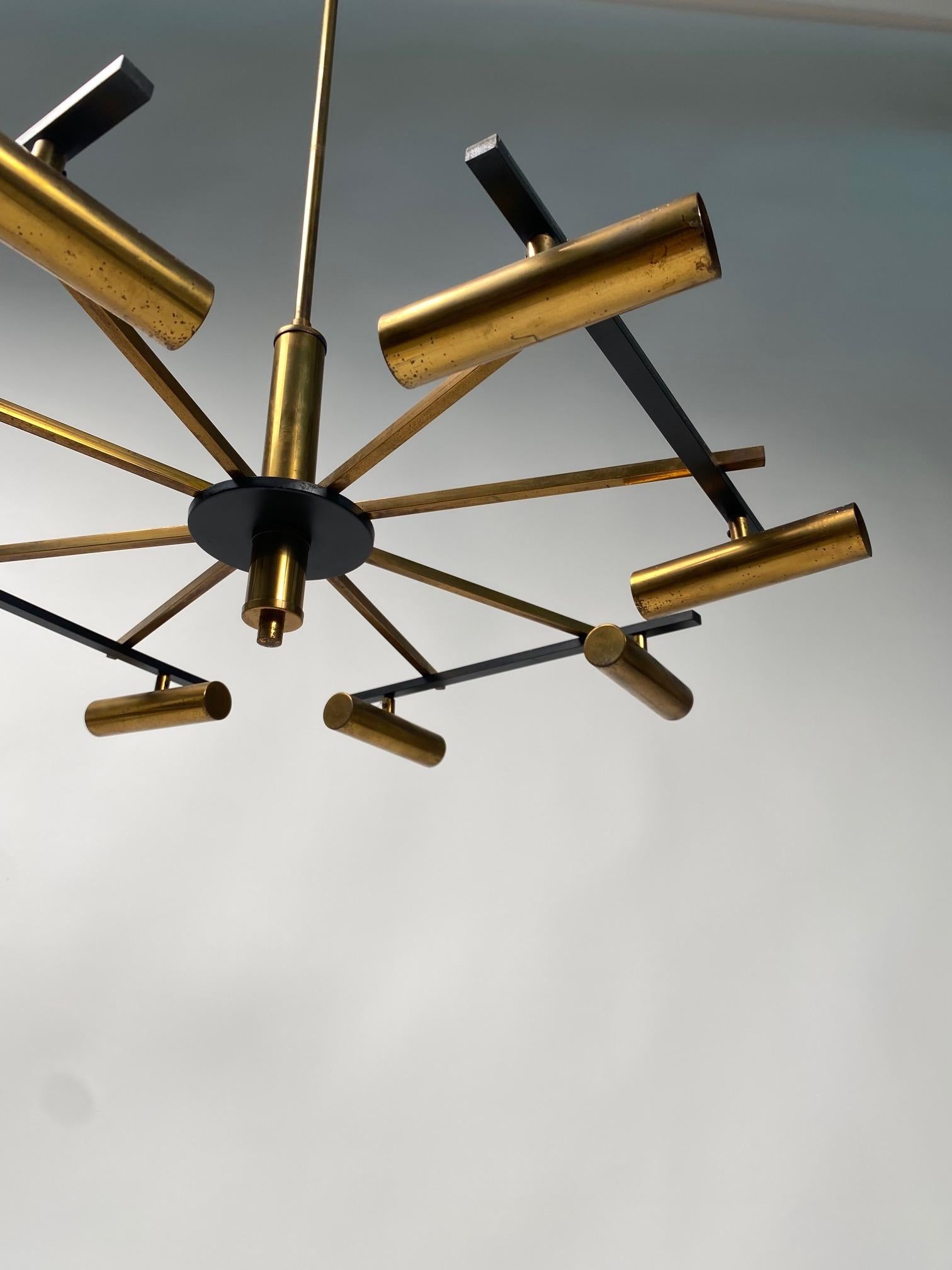 Mid-Century Stilnovo Ceiling Light, Brass, Metal,  Italy 1950 For Sale 4