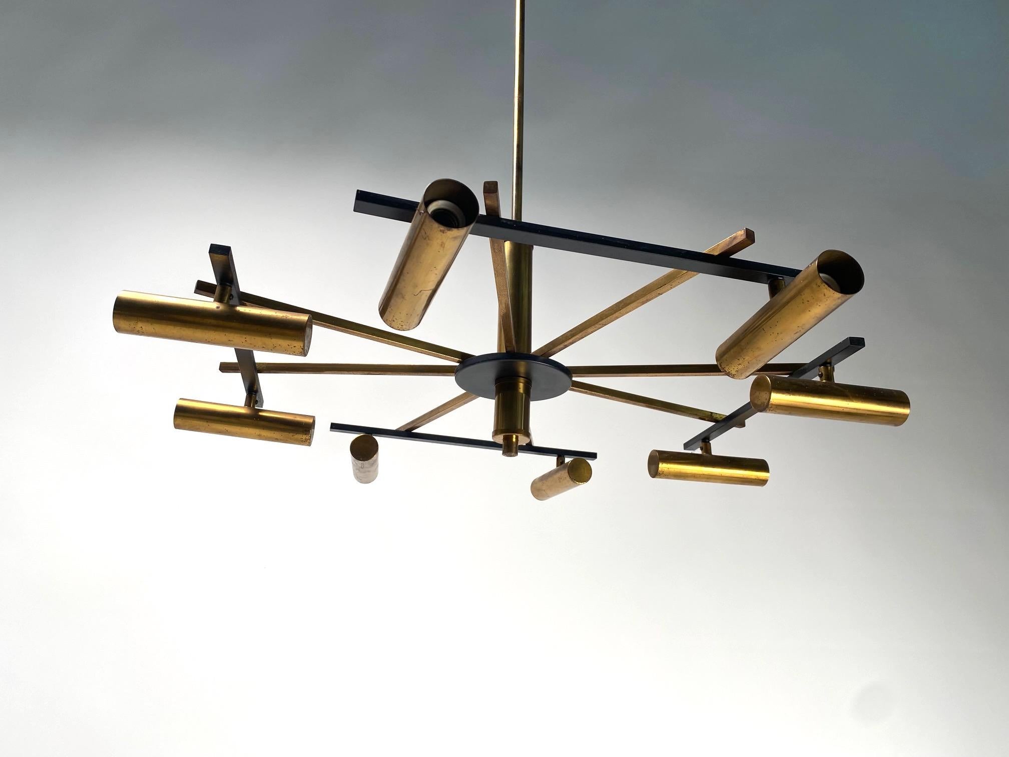 Italian Mid-Century Stilnovo Ceiling Light, Brass, Metal,  Italy 1950 For Sale