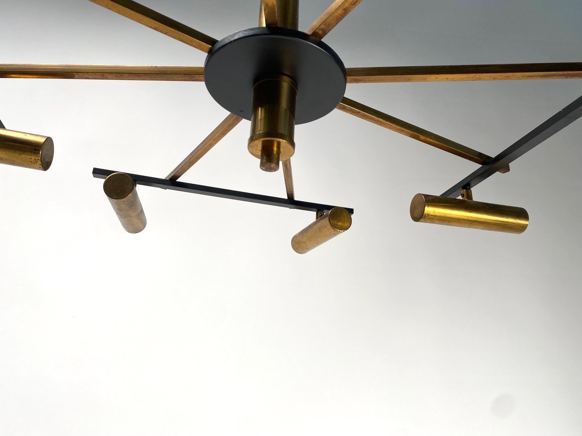 Mid-Century Stilnovo Ceiling Light, Brass, Metal,  Italy 1950 In Good Condition For Sale In Argelato, BO