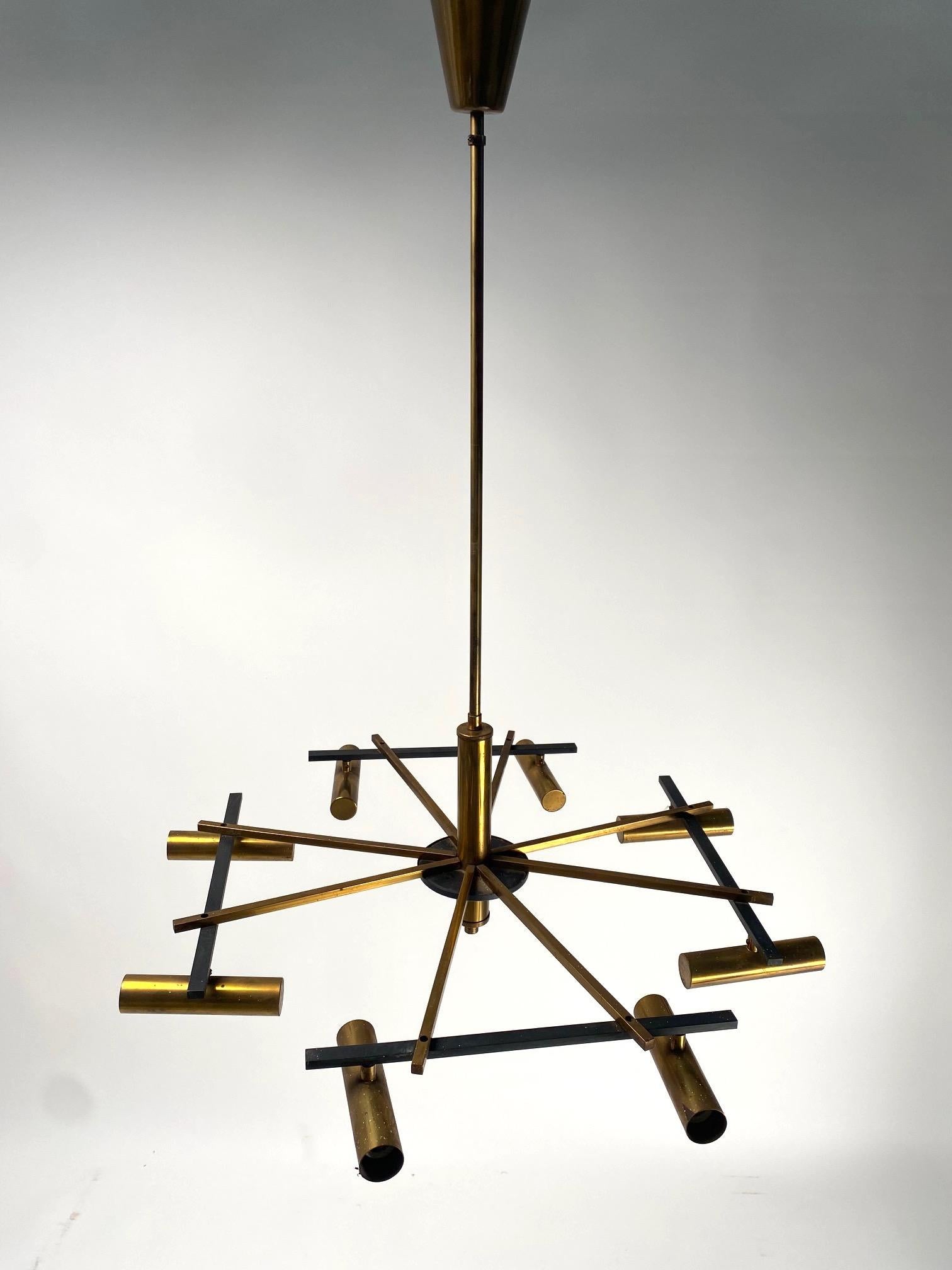 Mid-Century Stilnovo Ceiling Light, Brass, Metal,  Italy 1950 For Sale 1