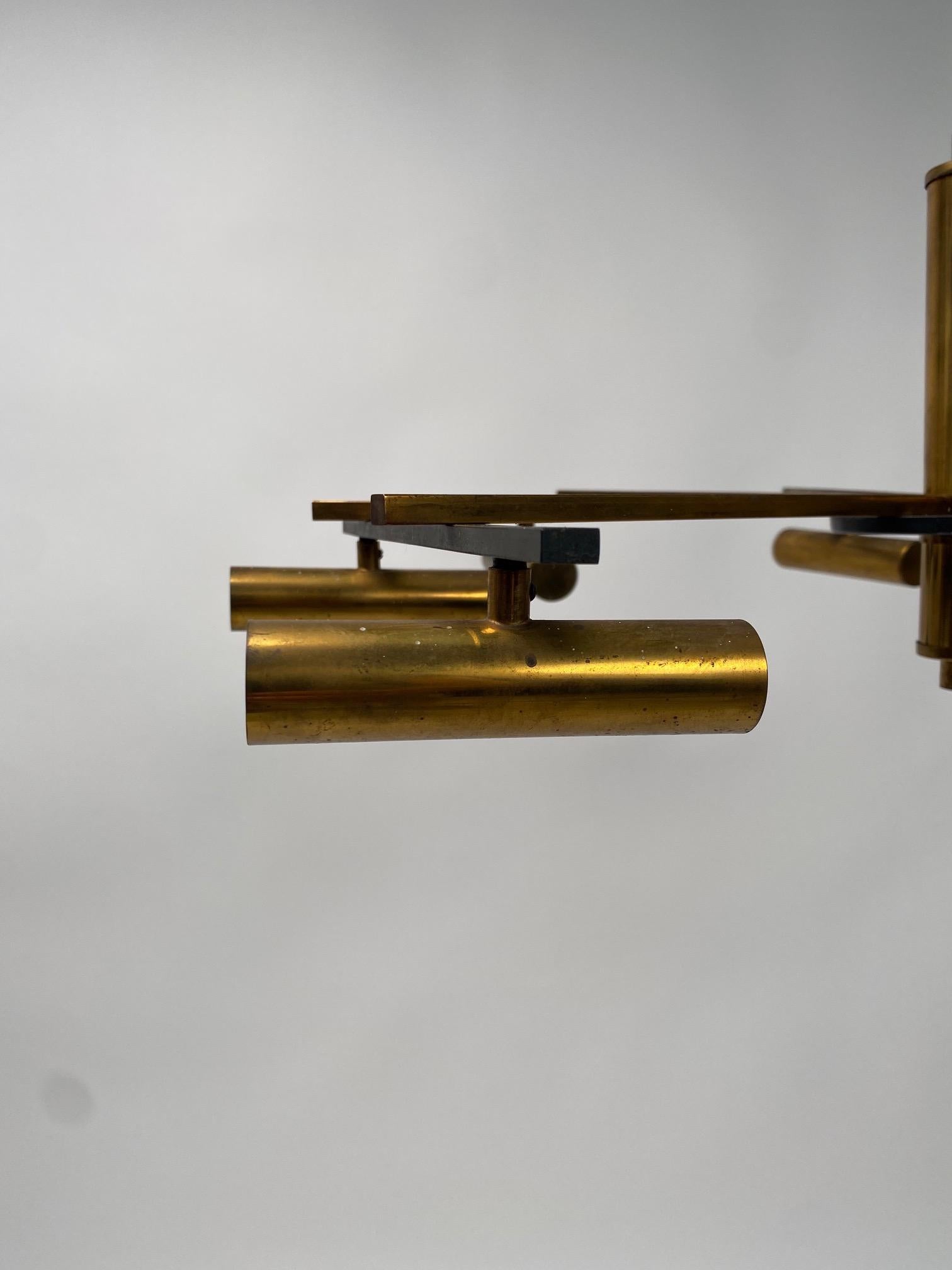 Mid-Century Stilnovo Ceiling Light, Brass, Metal,  Italy 1950 For Sale 2