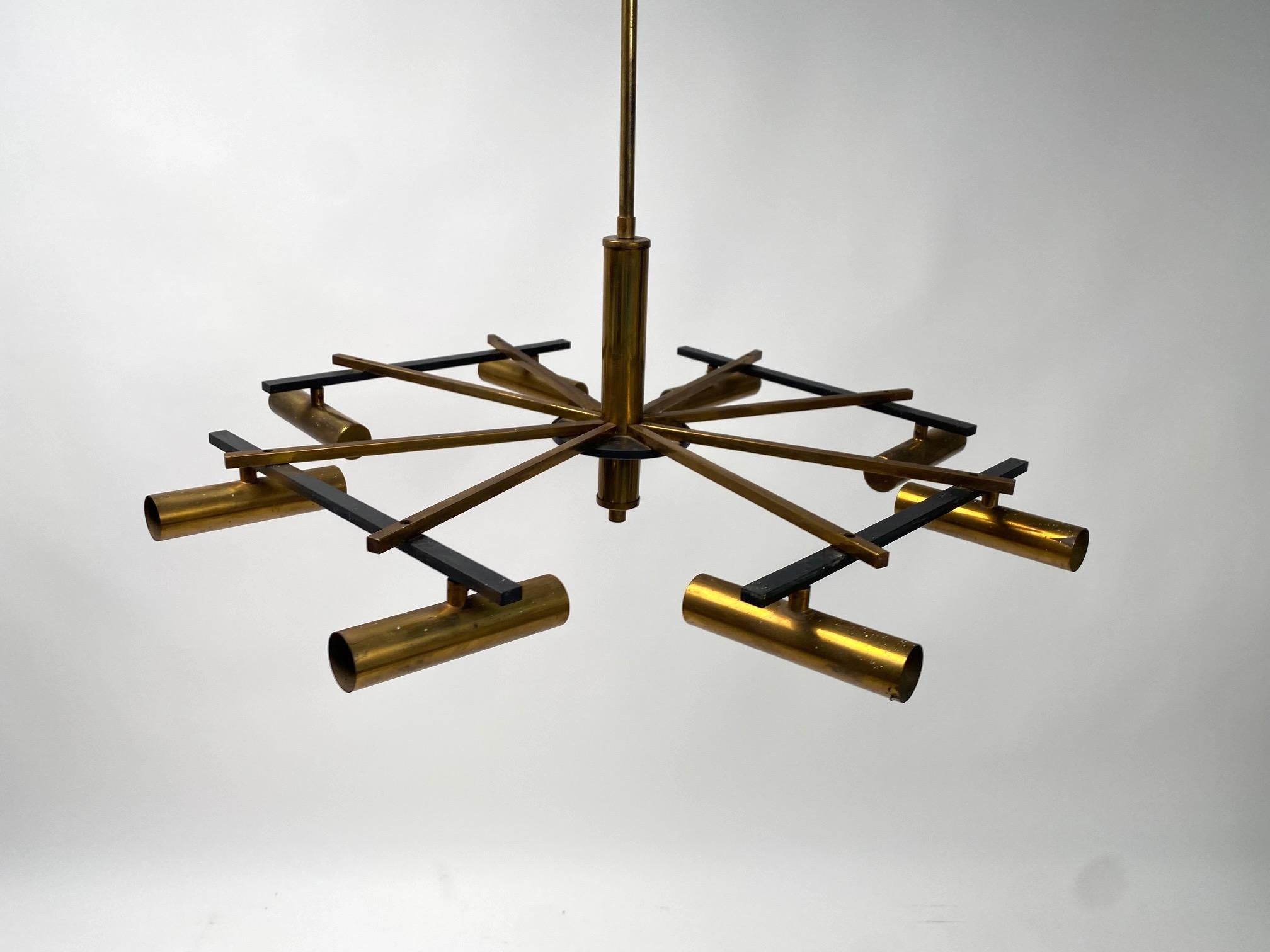 Mid-Century Stilnovo Ceiling Light, Brass, Metal,  Italy 1950 For Sale 3