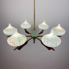 Mid-Century Stilnovo chandelier with teak and Murano Glass, Italy 1940-50s