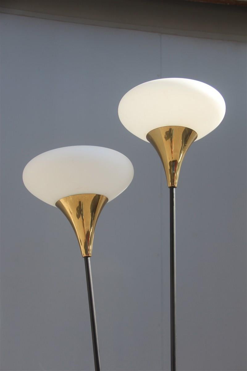 Mid-20th Century Midcentury Stilnovo Floor lamp Brass Gold Glass White Black Iron 1960s Marble