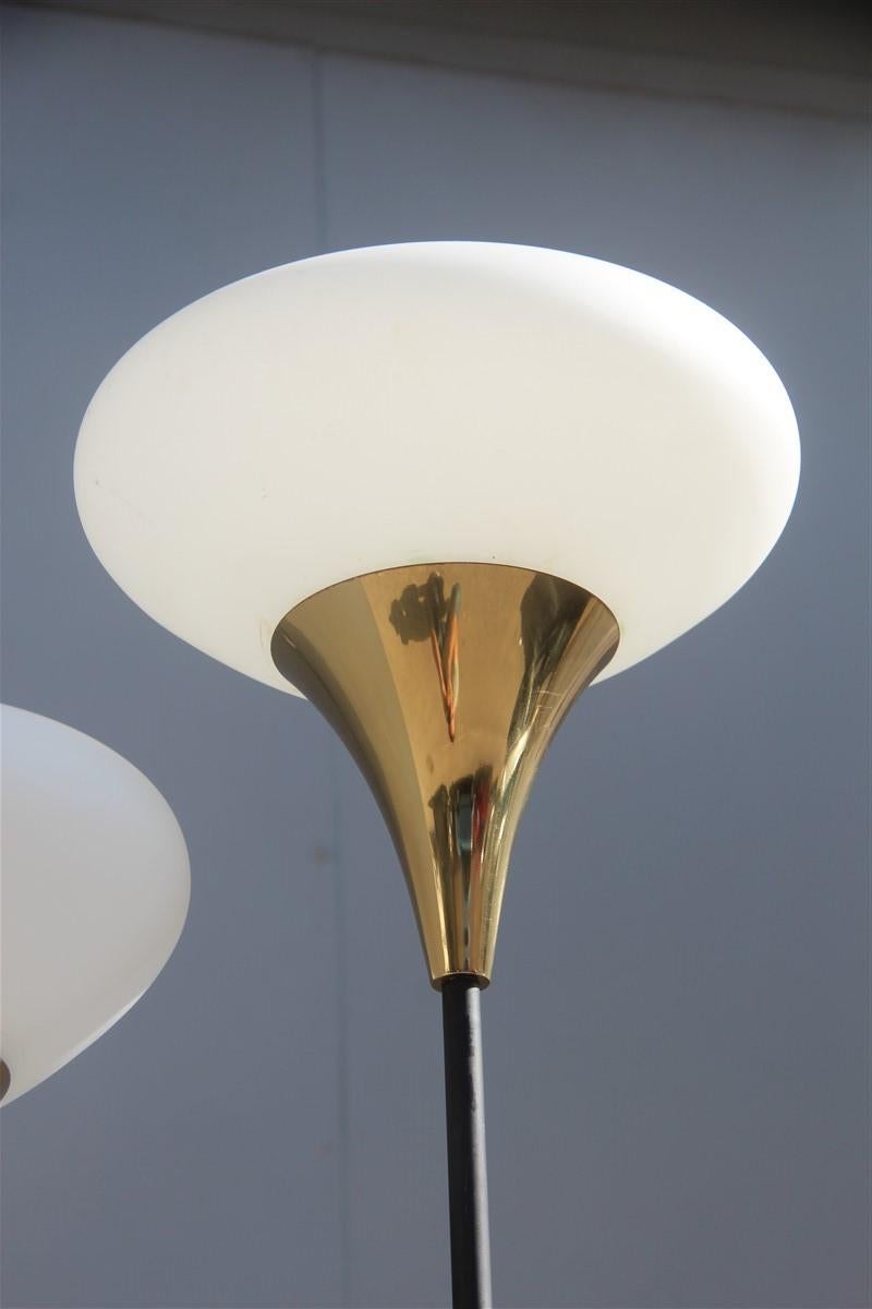 Midcentury Stilnovo Floor lamp Brass Gold Glass White Black Iron 1960s Marble 3