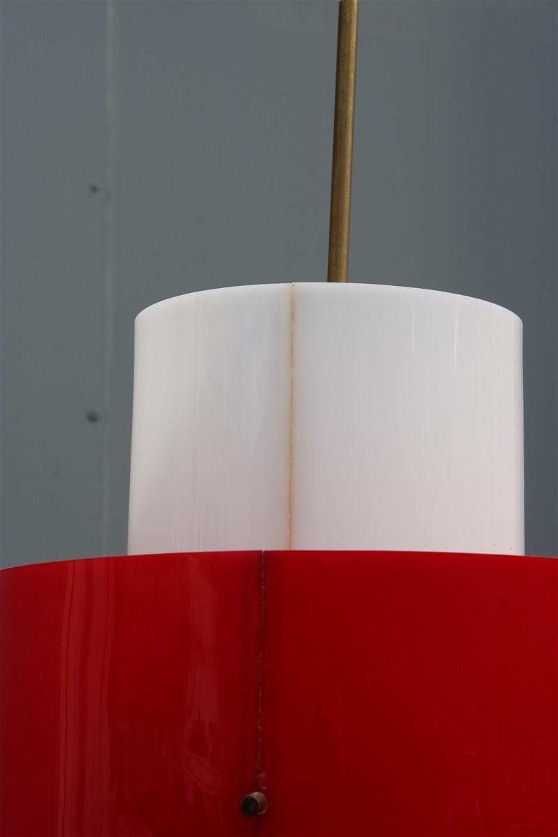 Mid-century Stilnovo Floor Lamp Italian Design Red White Brass Plexiglass  For Sale 6