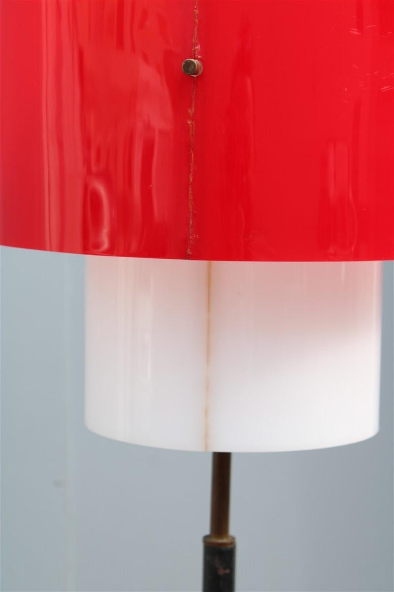 Mid-century Stilnovo Floor Lamp Italian Design Red White Brass Plexiglass  For Sale 7