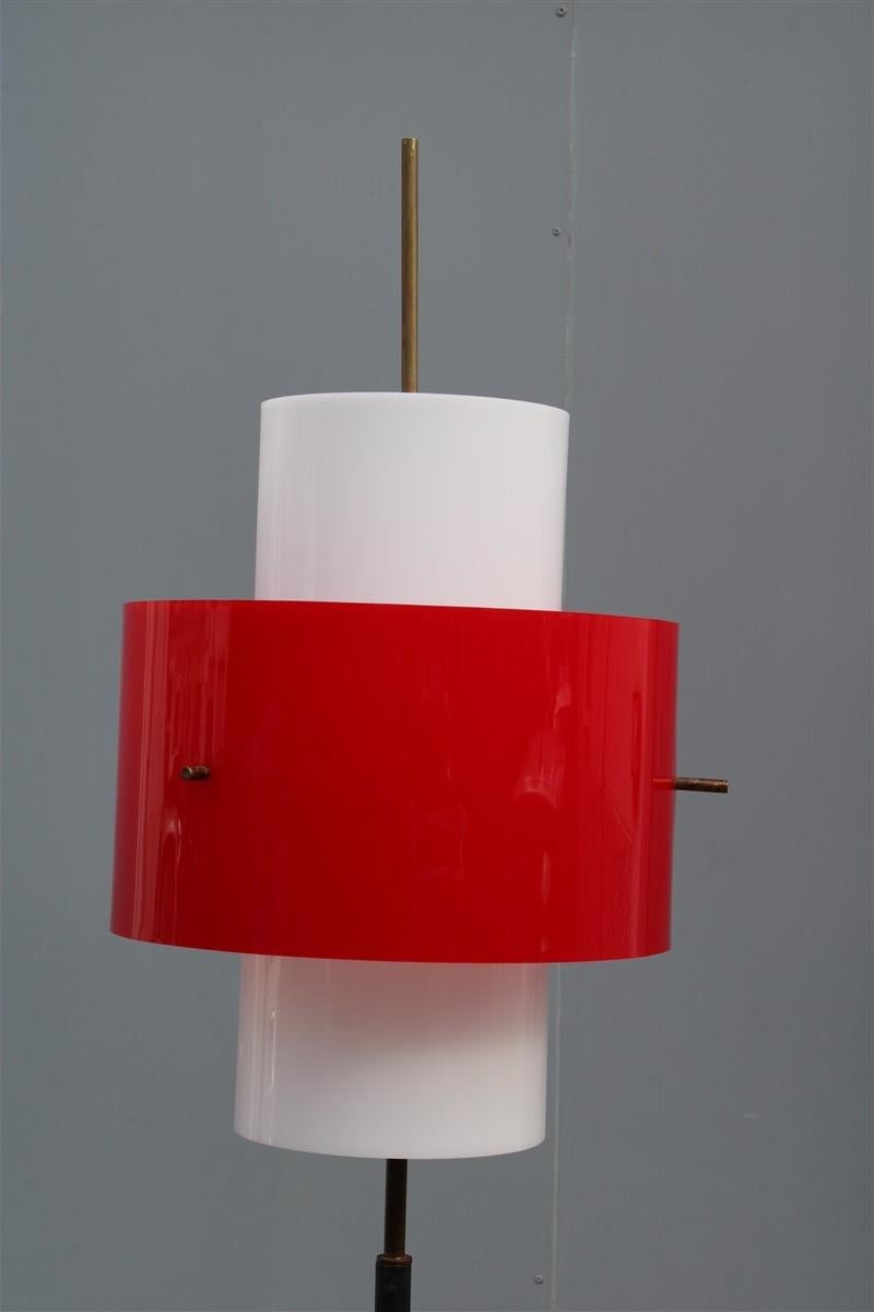 Mid-Century Modern Mid-century Stilnovo Floor Lamp Italian Design Red White Brass Plexiglass  For Sale
