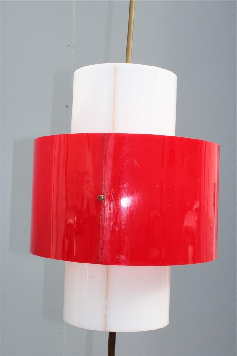 Mid-century Stilnovo Floor Lamp Italian Design Red White Brass Plexiglass For Sale 5