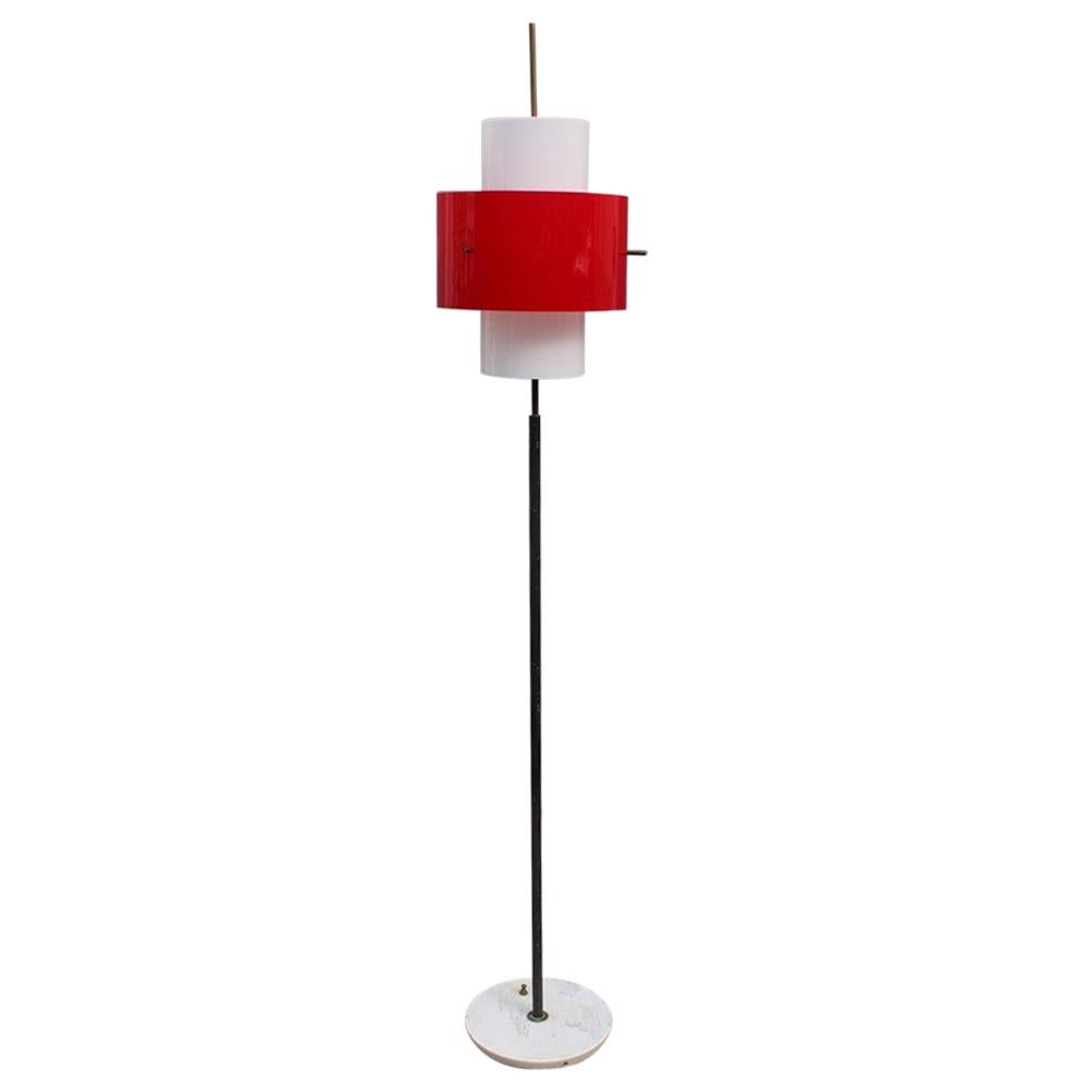 Mid-century Stilnovo Floor Lamp Italian Design Red White Brass Plexiglass  For Sale