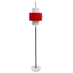 Mid-century Stilnovo Floor Lamp Italian Design Red White Brass Plexiglass 