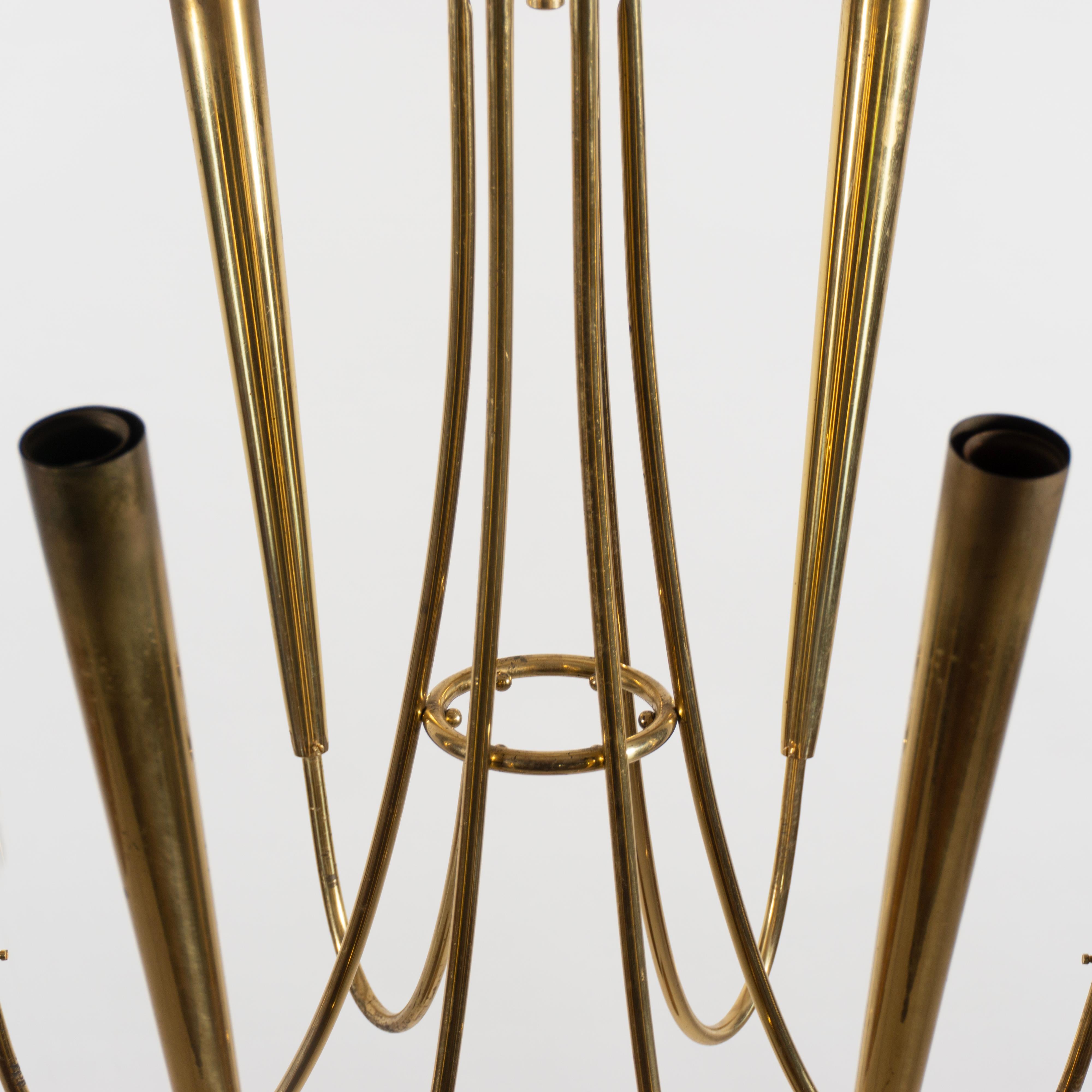 Lampadario a sospensione a sei bracci in ottone Sputnik di Stilnovo, metà secolo, Italia 1950 in vendita 3