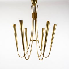 Mid-century Stilnovo Six Arm Brass Sputnik Chandelier Pendant Light, Italy 1950s
