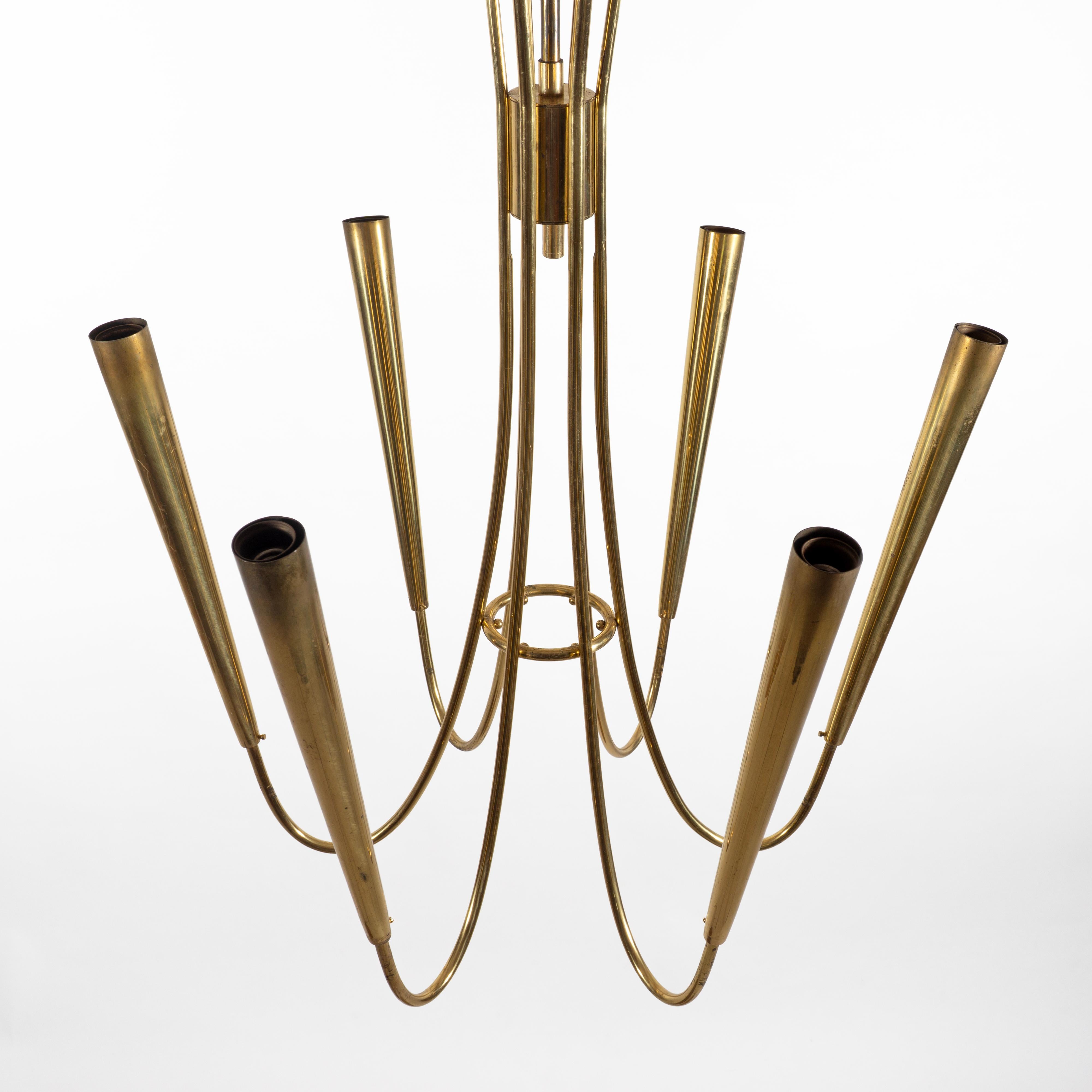 Lampadario a sospensione a sei bracci in ottone Sputnik di Stilnovo, metà secolo, Italia 1950 in vendita 1