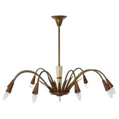 Used Mid-Century Stilnovo Style Copper and Brass Chandelier