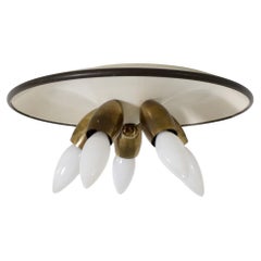 Scontrino da soffitto a incasso in stile metà secolo Stilnovo, bianco e ottone smaltato