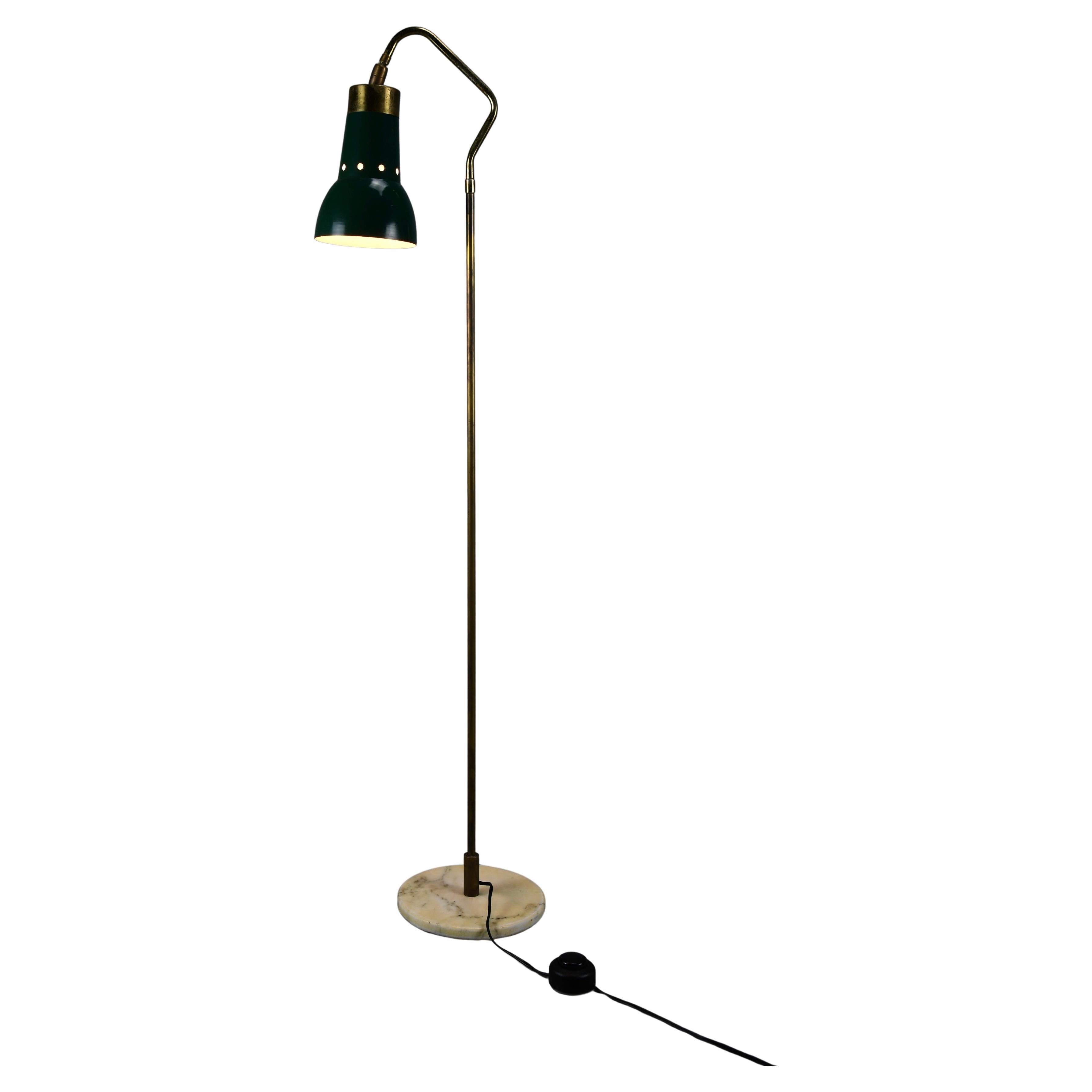 Lampada da terra Stilux Milano di metà secolo in ottone, metallo e marmo in vendita