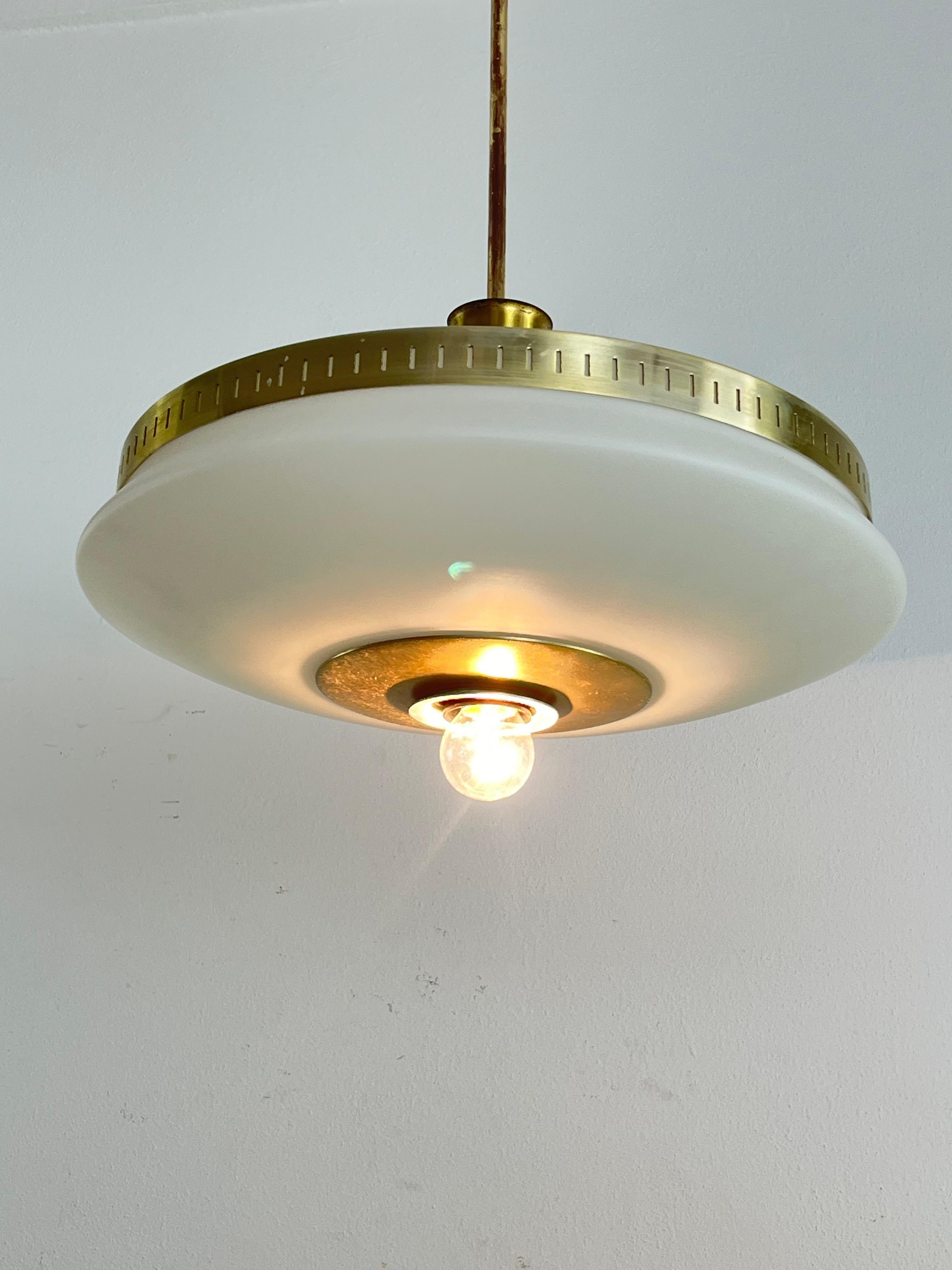 Italian Mid-Century Stilux Milano Chandelier In Opaline Glass, Perspex And Brass 1960s For Sale