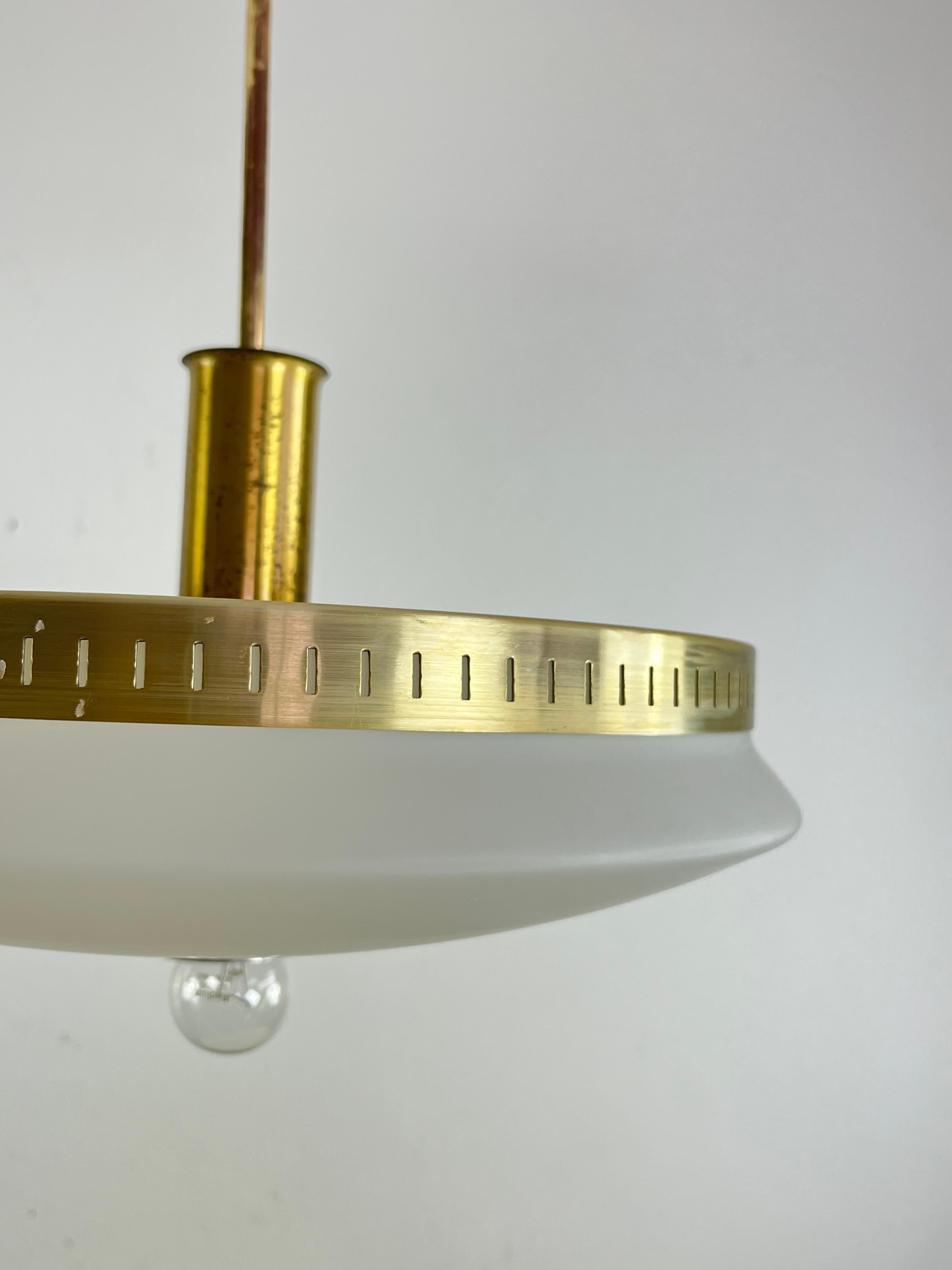 Mid-20th Century Mid-Century Stilux Milano Chandelier In Opaline Glass, Perspex And Brass 1960s For Sale