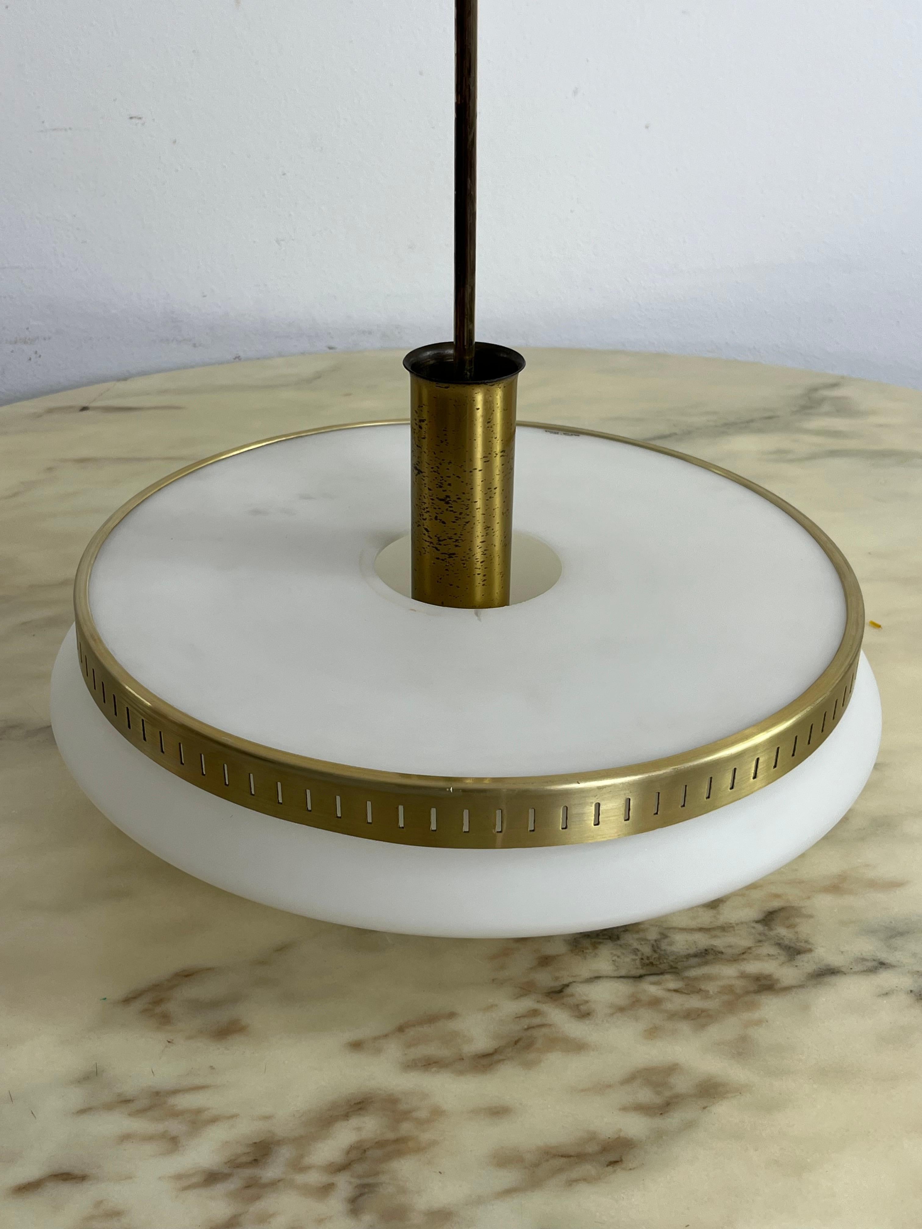 Mid-Century Stilux Milano Chandelier In Opaline Glass, Perspex And Brass 1960s For Sale 1