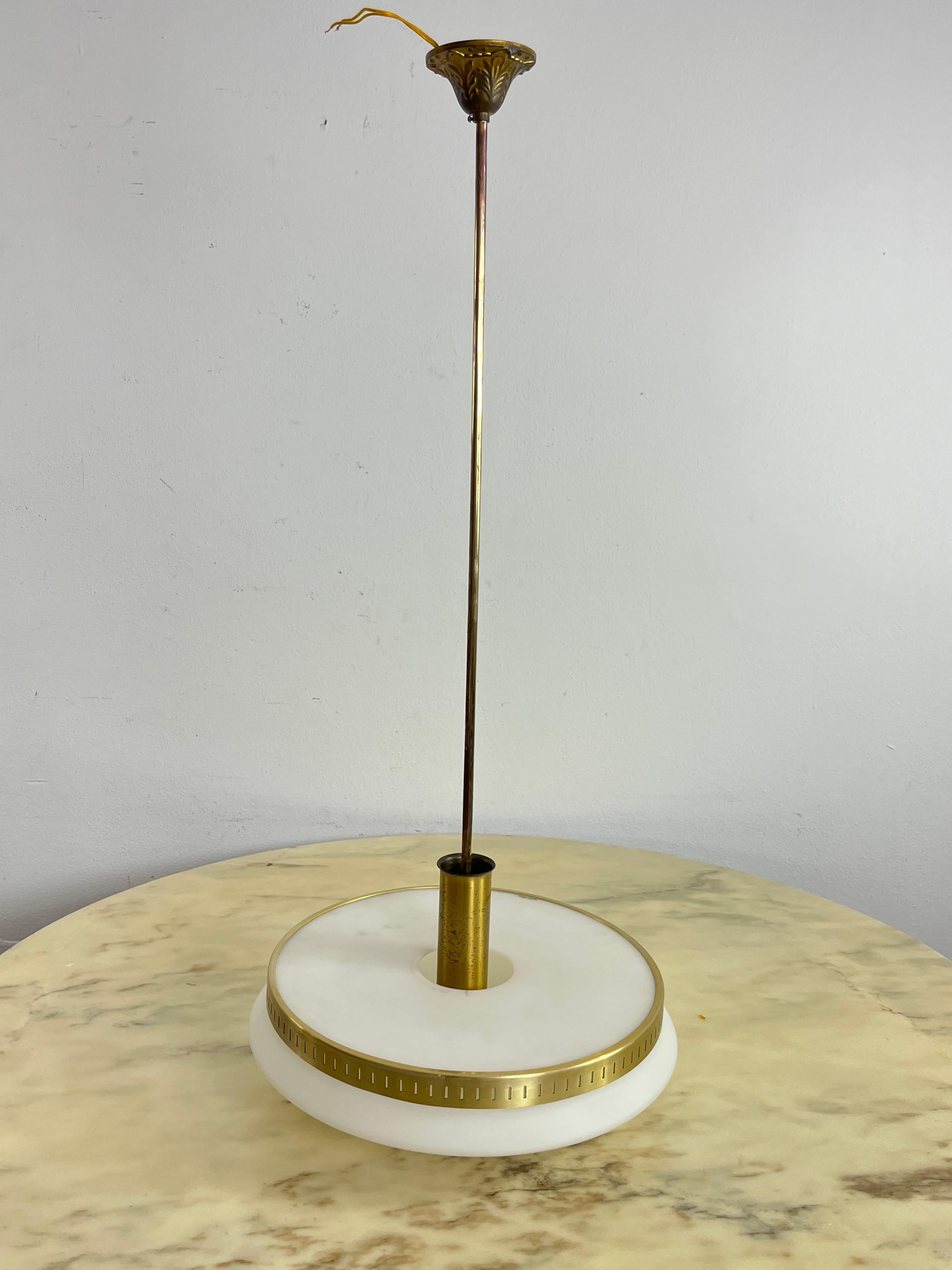 Mid-Century Stilux Milano Chandelier In Opaline Glass, Perspex And Brass 1960s For Sale 2